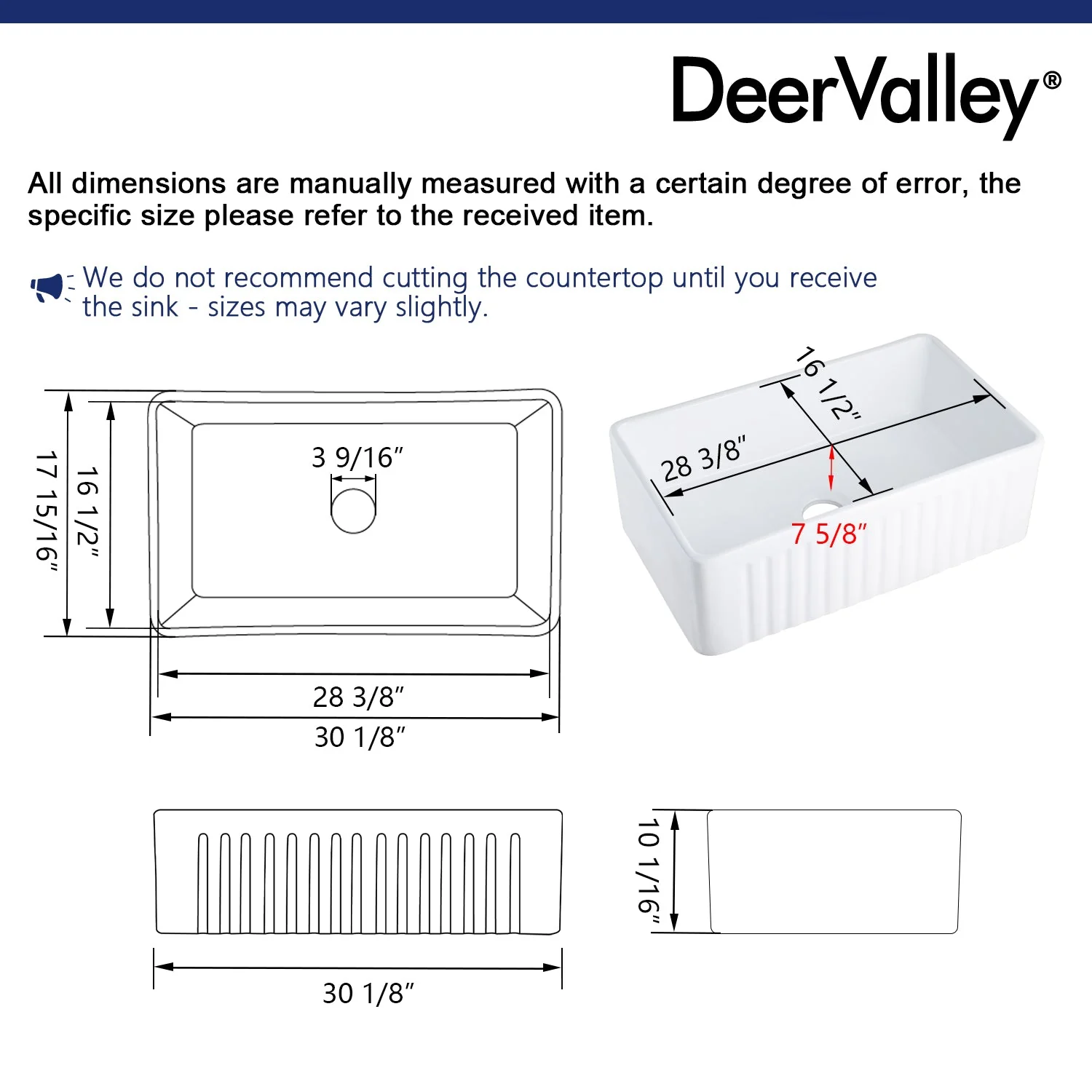 DeerValley DV-1K026 Farmhouse Kitchen Sinks Deep Bowl Reversible Apron Design - Image 13
