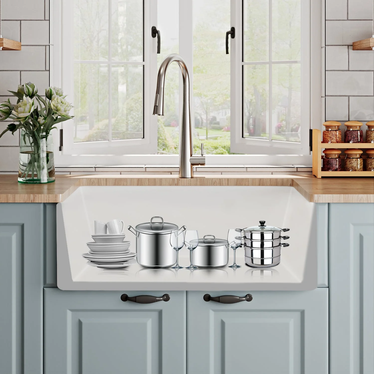 DeerValley DV-1K026 Farmhouse Kitchen Sinks Deep Bowl Reversible Apron Design - Image 4