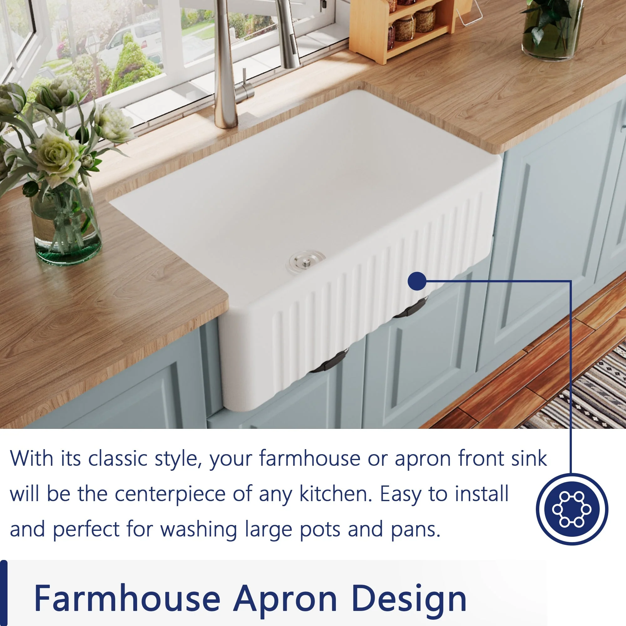 DeerValley DV-1K026 Farmhouse Kitchen Sinks Deep Bowl Reversible Apron Design - Image 6