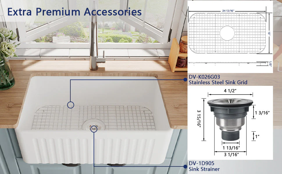 DeerValley DV-1K026 Farmhouse Kitchen Sinks Deep Bowl Reversible Apron Design - Image 7