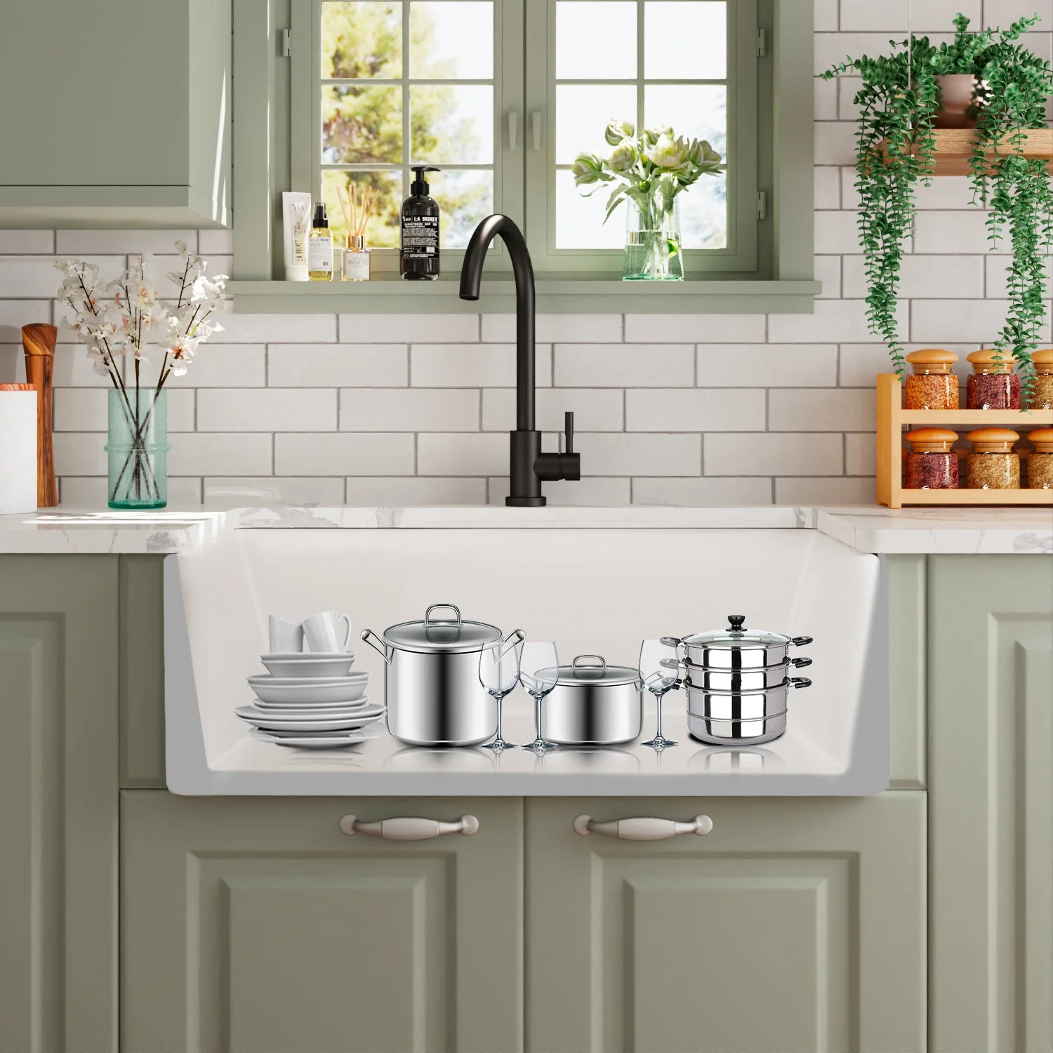 DeerValley DV-1K016 Farmhouse Kitchen Sinks 30-Inch Reversible Deep Bowl - Image 10