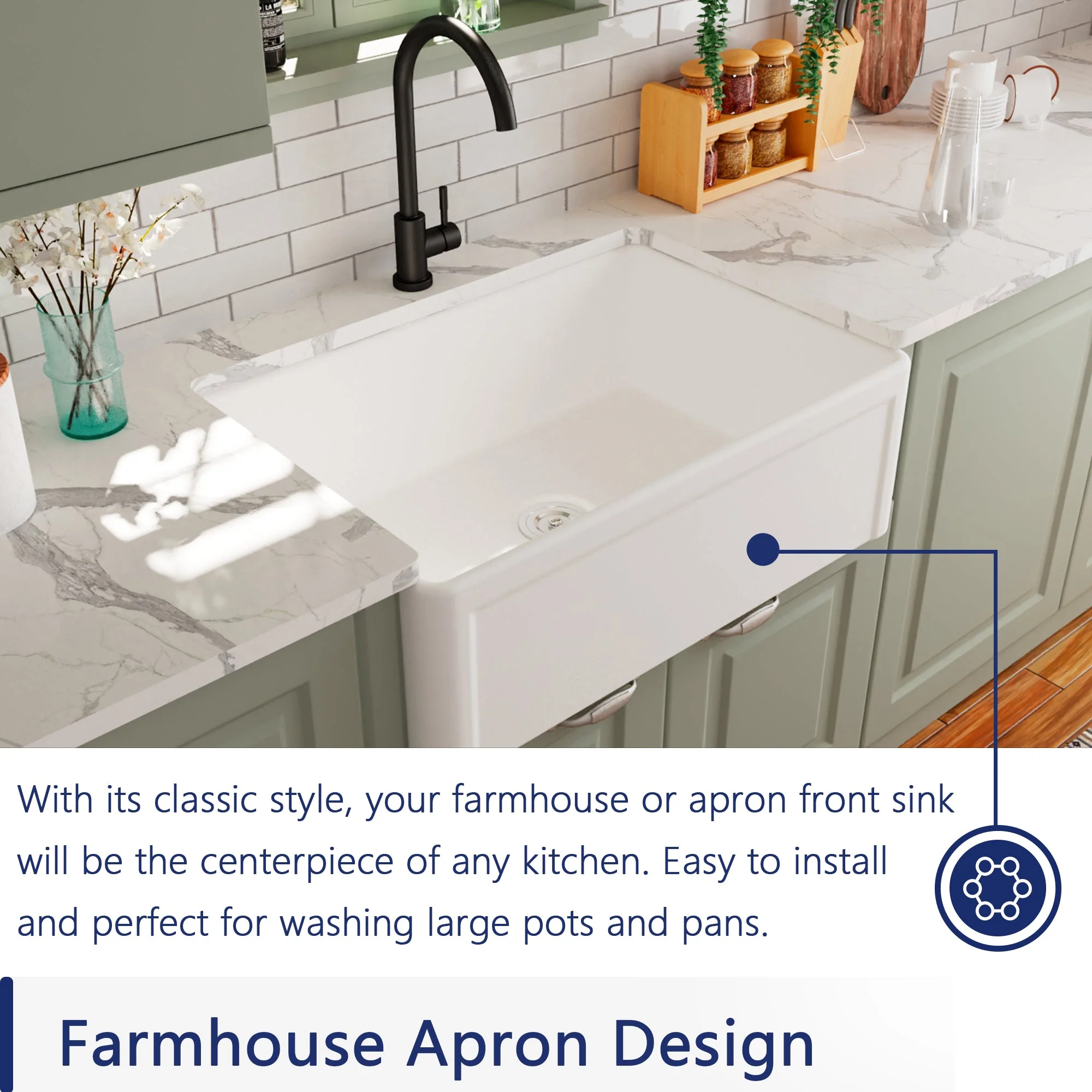 DeerValley DV-1K016 Farmhouse Kitchen Sinks 30-Inch Reversible Deep Bowl - Image 11