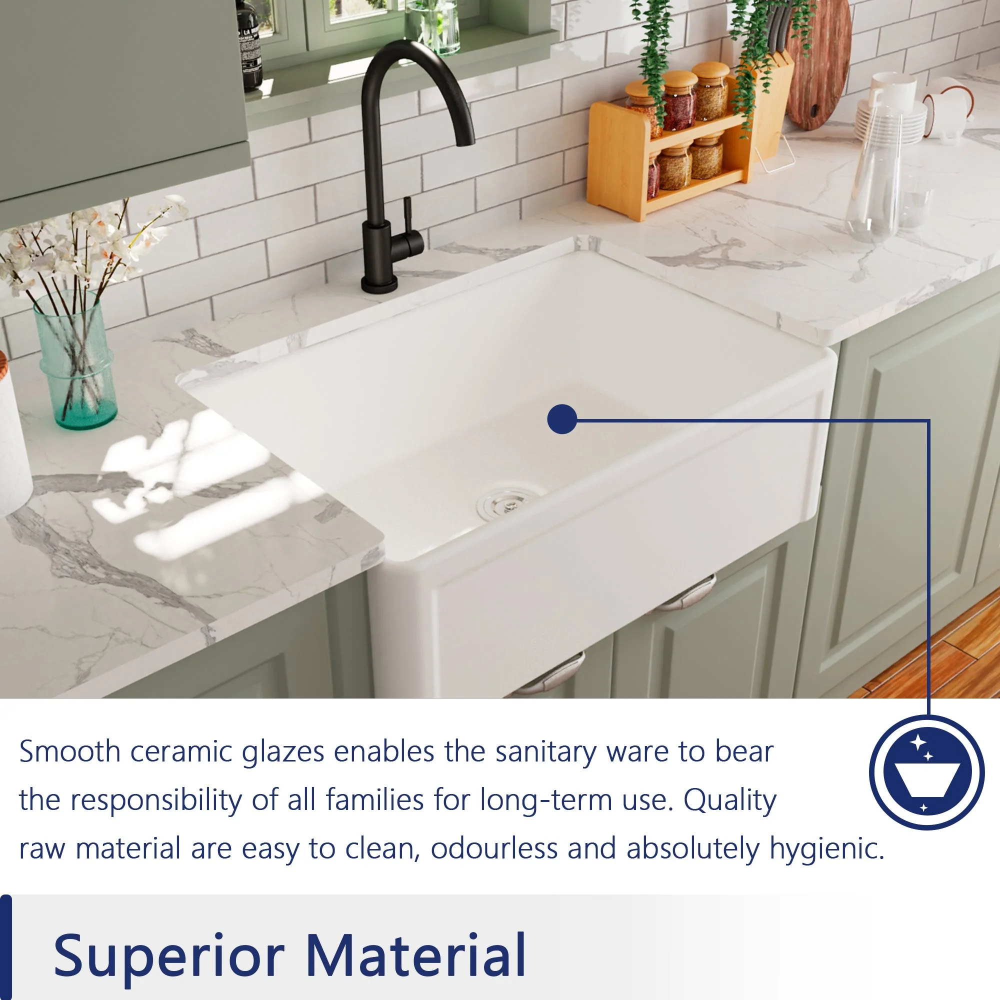 DeerValley DV-1K016 Farmhouse Kitchen Sinks 30-Inch Reversible Deep Bowl - Image 12