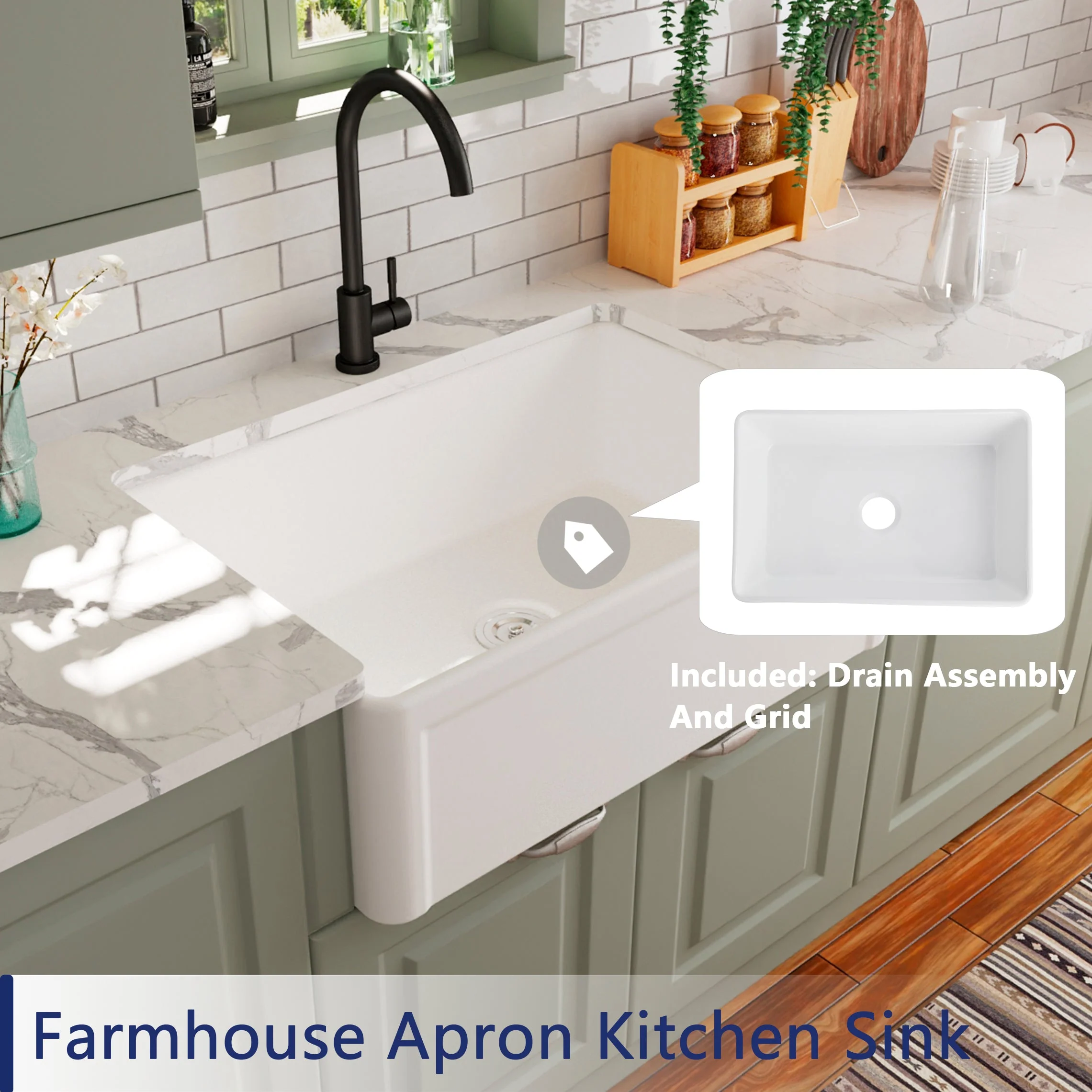 DeerValley DV-1K016 Farmhouse Kitchen Sinks 30-Inch Reversible Deep Bowl - Image 13