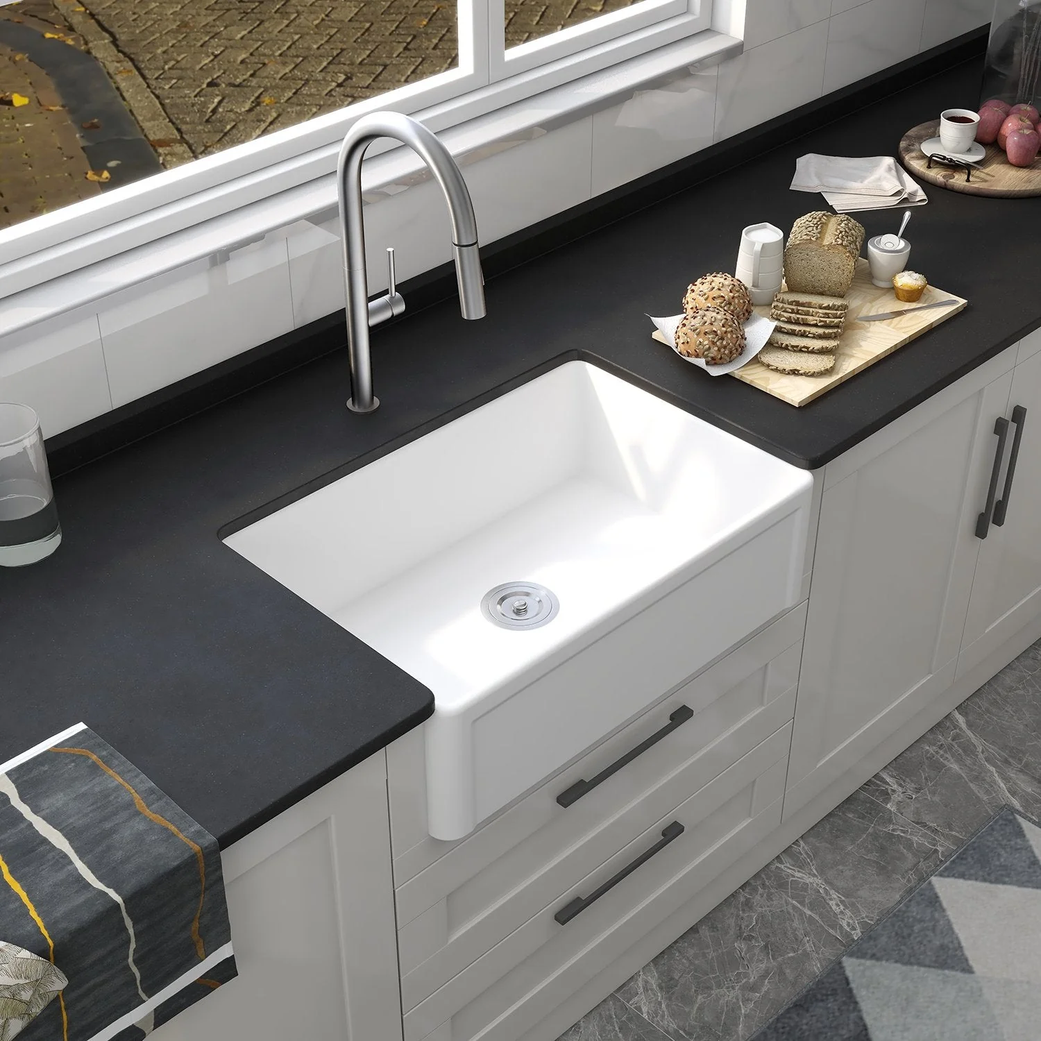 DeerValley DV-1K016 Farmhouse Kitchen Sinks 30-Inch Reversible Deep Bowl - Image 4