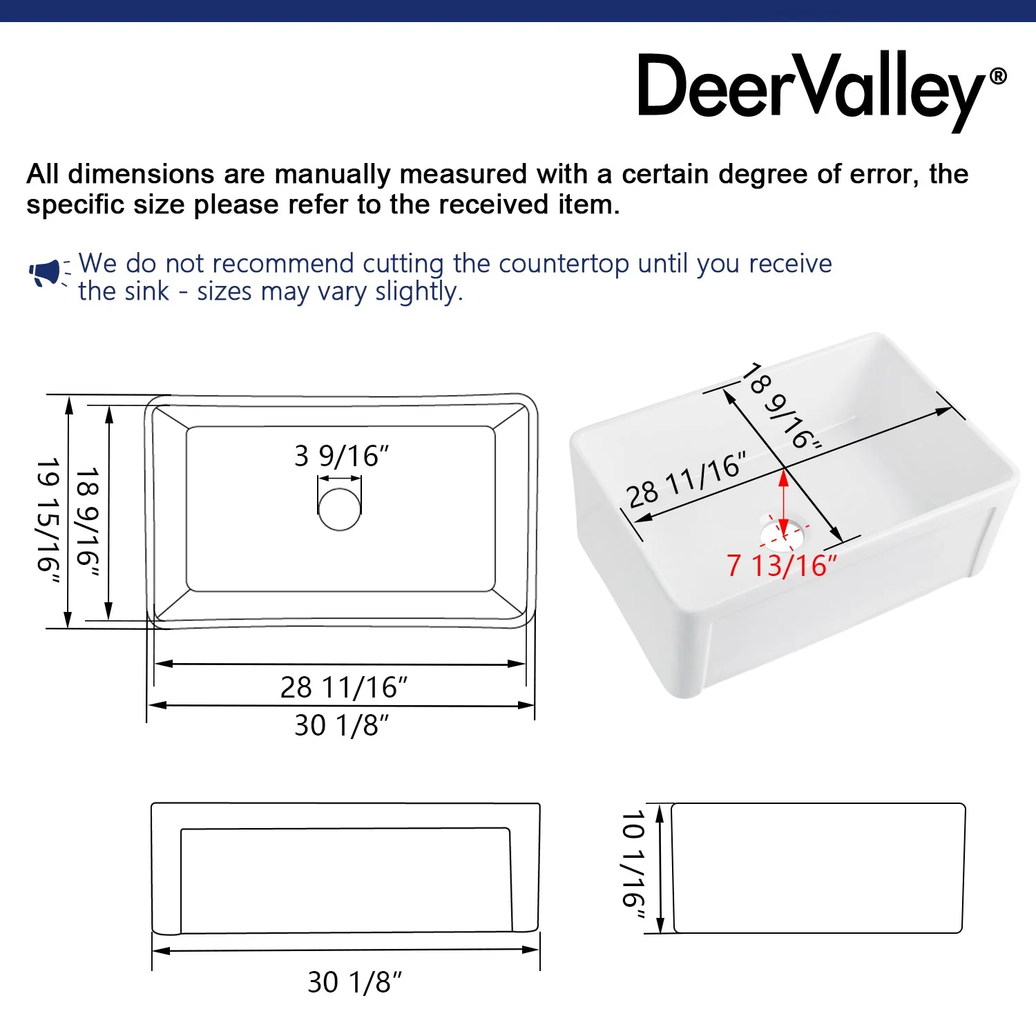 DeerValley DV-1K016 Farmhouse Kitchen Sinks 30-Inch Reversible Deep Bowl - Image 8