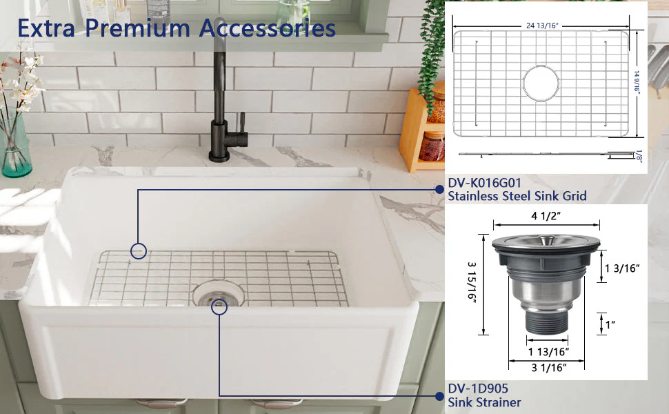 DeerValley DV-1K016 Farmhouse Kitchen Sinks 30-Inch Reversible Deep Bowl - Image 9