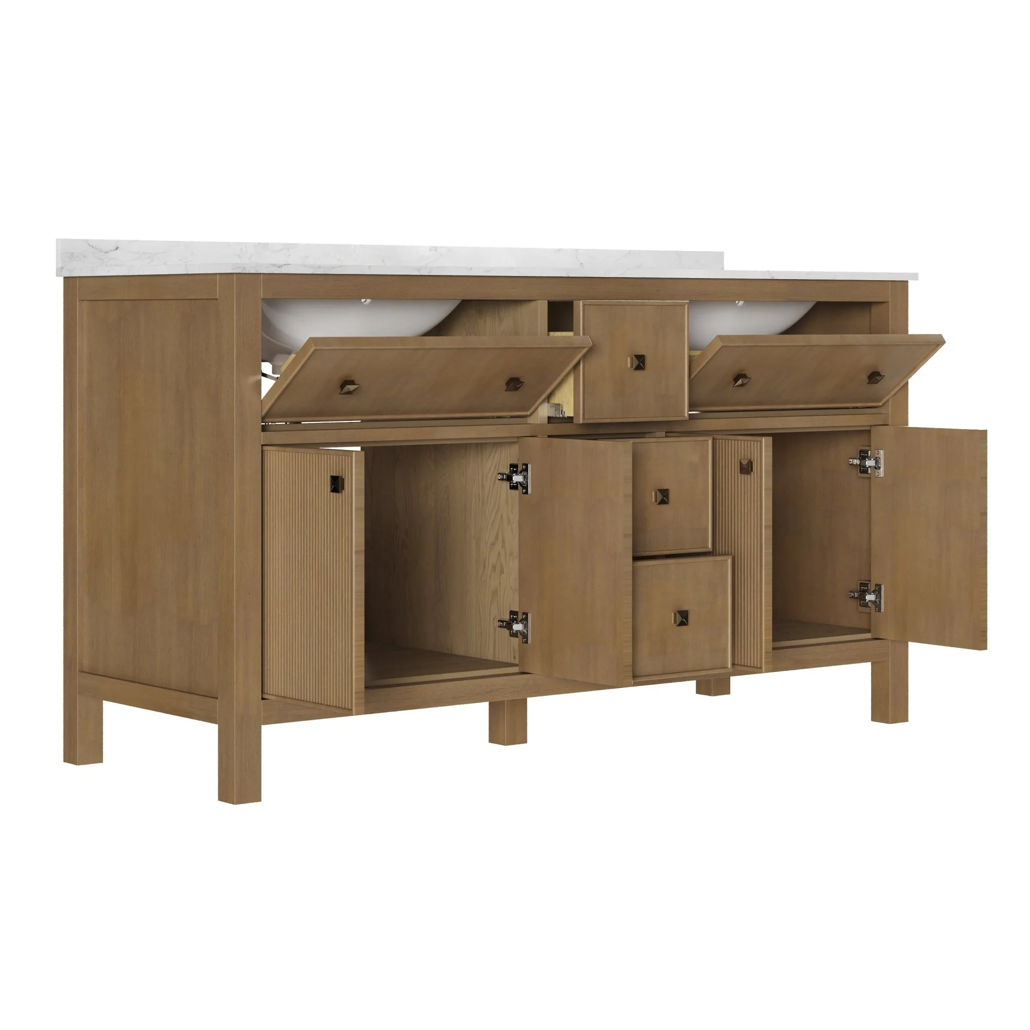 60" Pre-assembled Bathroom Vanity, with Soft Closing and Splash Guard, Natural Wood Color - Image 14