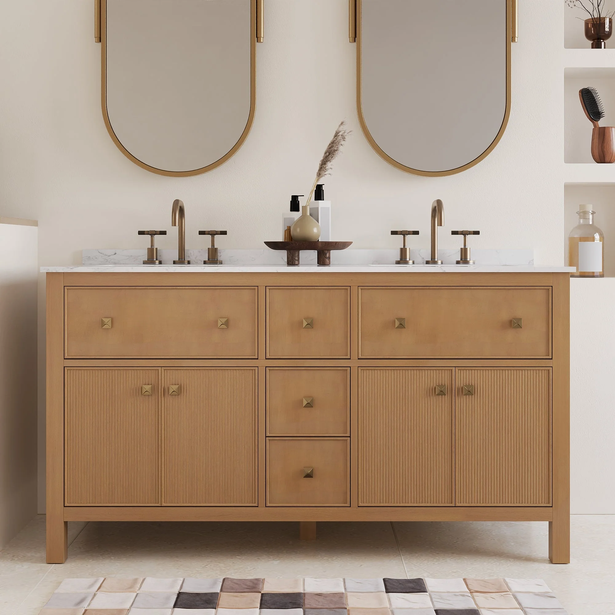 60" Pre-assembled Bathroom Vanity, with Soft Closing and Splash Guard, Natural Wood Color - Image 2