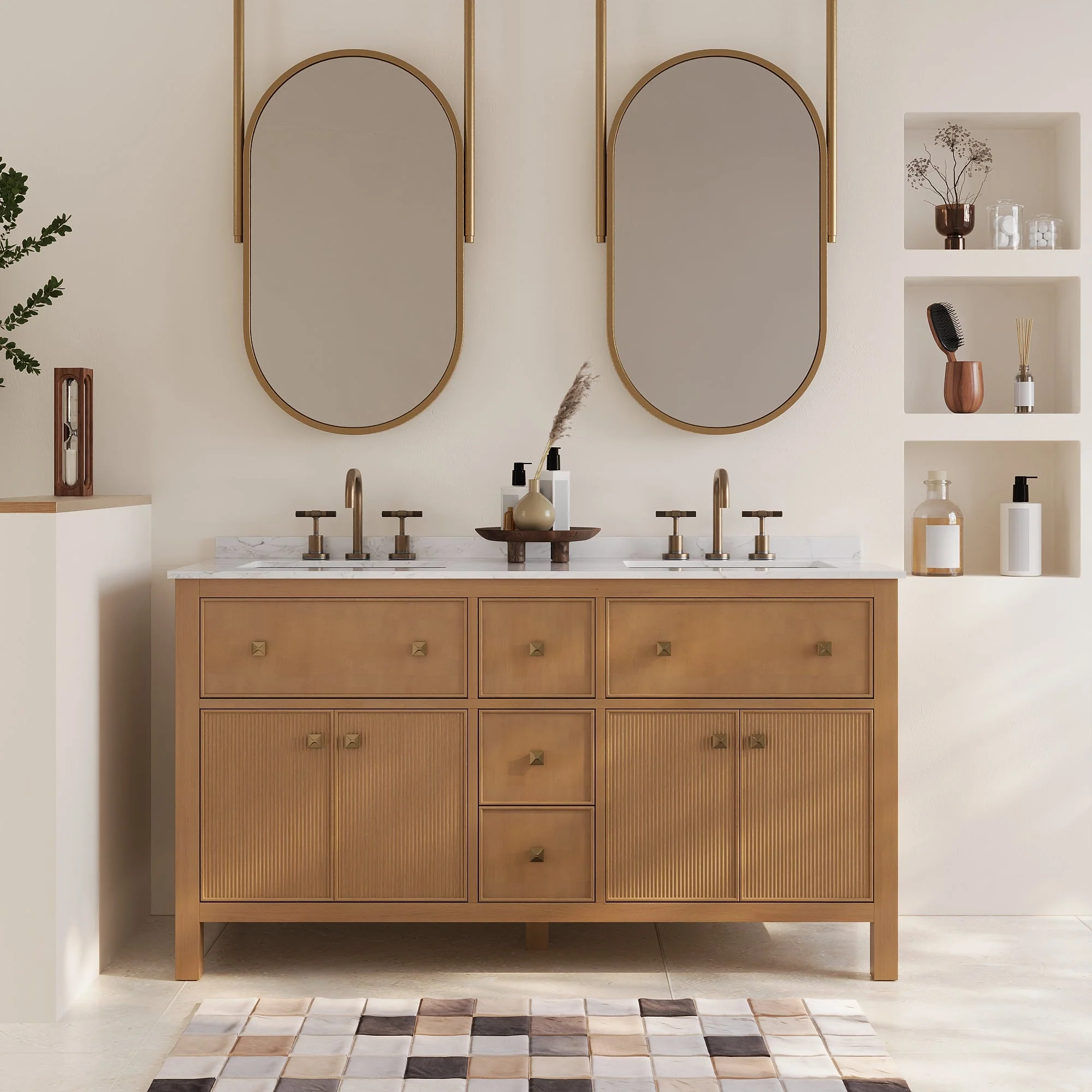 60" Pre-assembled Bathroom Vanity, with Soft Closing and Splash Guard, Natural Wood Color - Image 3