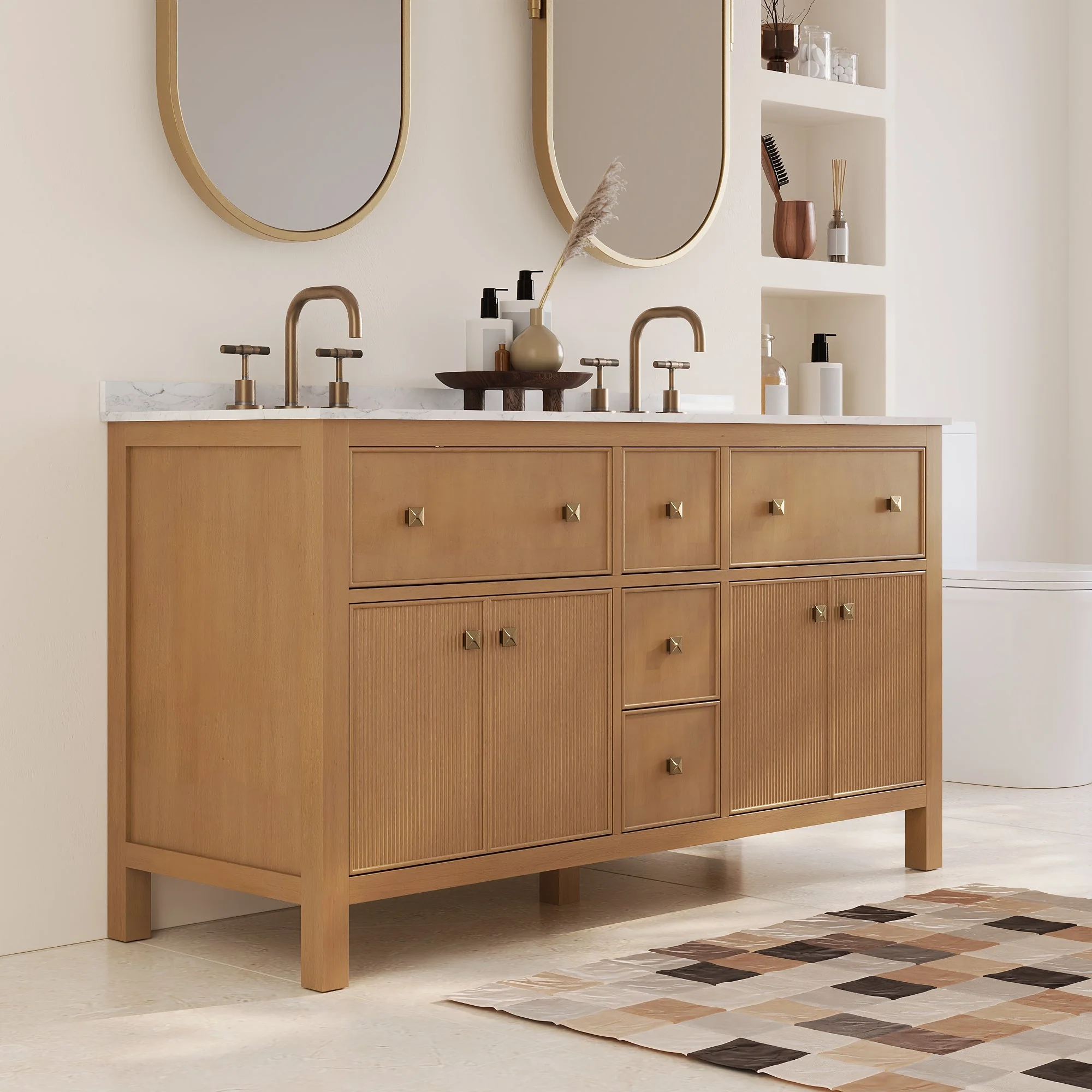 60" Pre-assembled Bathroom Vanity, with Soft Closing and Splash Guard, Natural Wood Color - Image 4