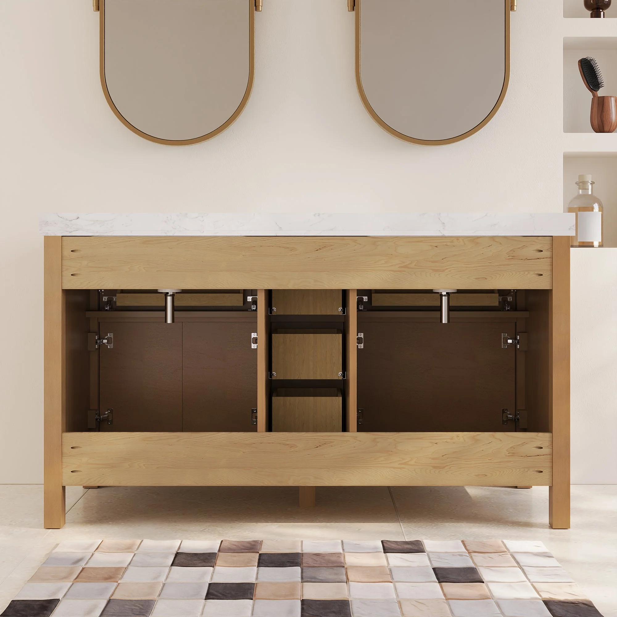 60" Pre-assembled Bathroom Vanity, with Soft Closing and Splash Guard, Natural Wood Color - Image 5