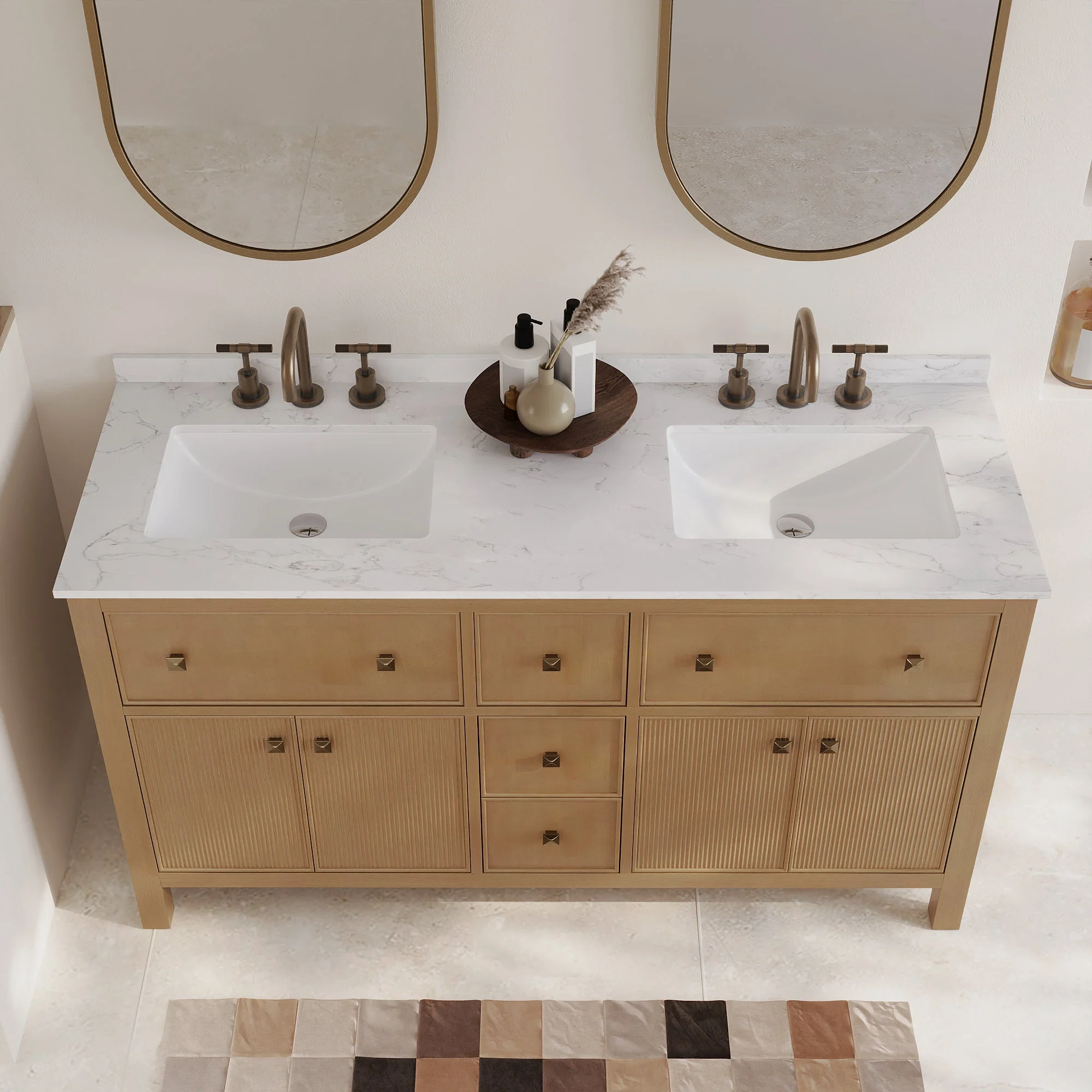 60" Pre-assembled Bathroom Vanity, with Soft Closing and Splash Guard, Natural Wood Color - Image 6
