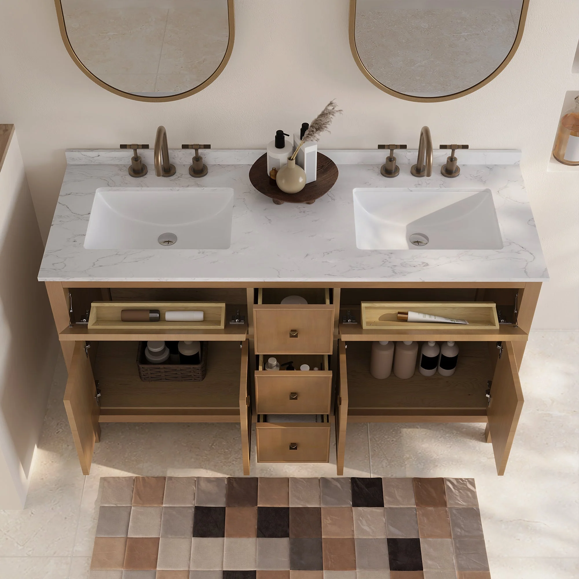 60" Pre-assembled Bathroom Vanity, with Soft Closing and Splash Guard, Natural Wood Color - Image 8