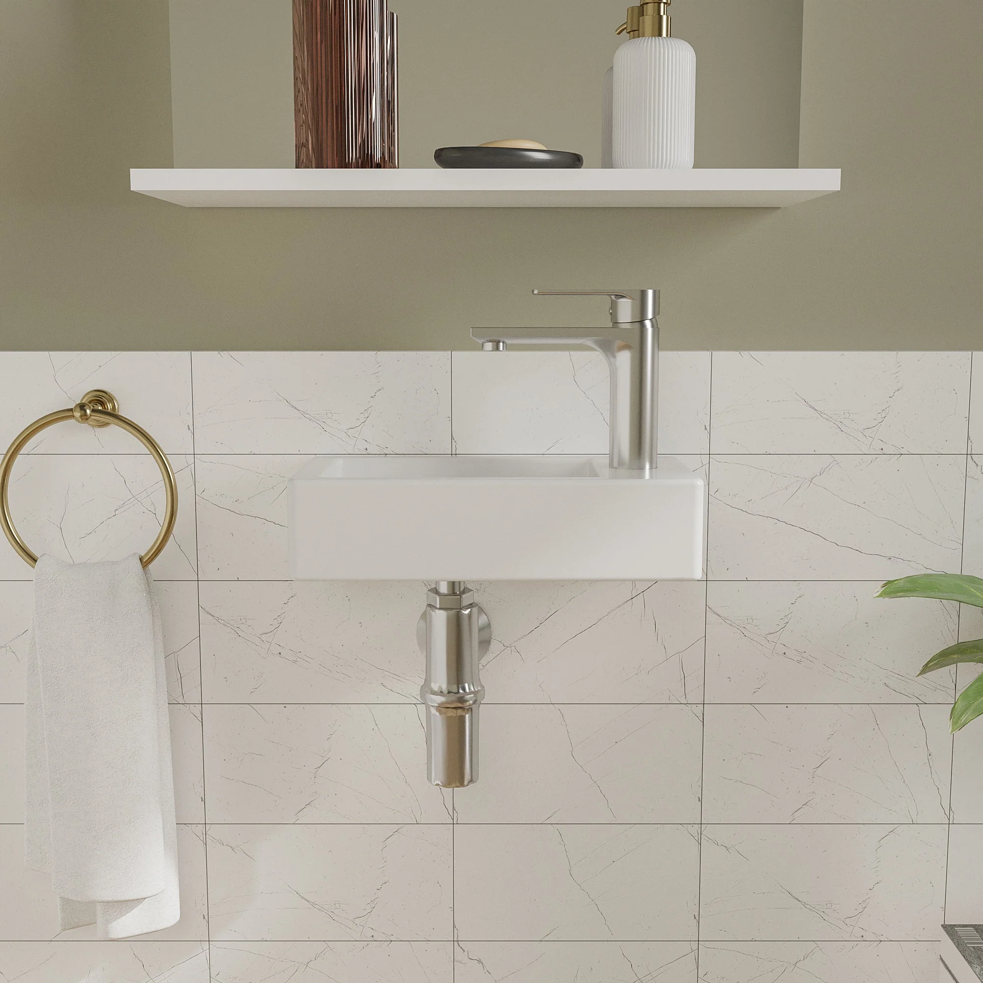 LIBERTY 14" Rectangular Wall-Mount Bathroom Sink, Space-saving - Image 3