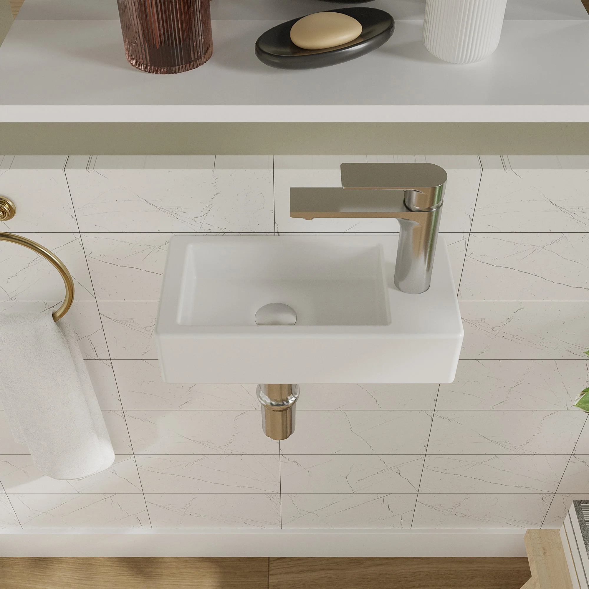 LIBERTY 14" Rectangular Wall-Mount Bathroom Sink, Space-saving - Image 6