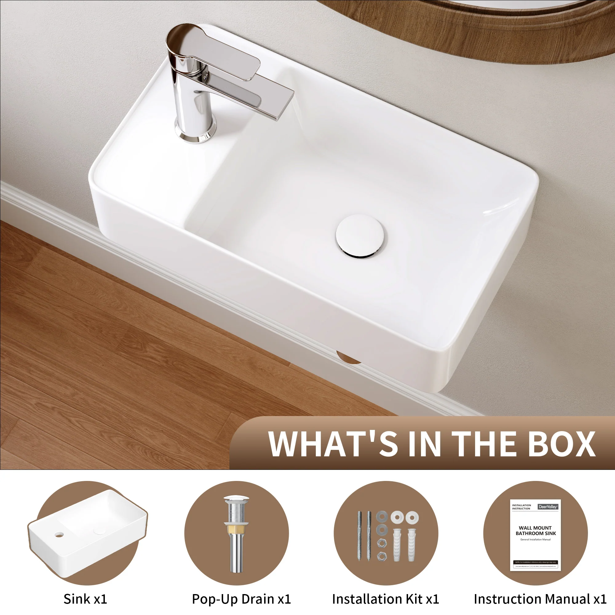 DeerValley DV-1V081L Wall Mounted Sinks Glossy Ceramic Wall Faucet Ready - Image 25