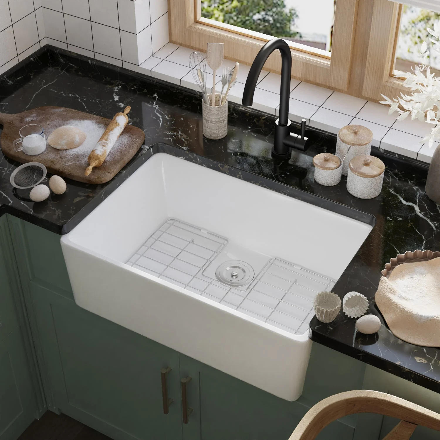 DeerValley DV-1K116 Farmhouse Kitchen Sinks Quiet Ceramic Apron-Front Deep - Image 3