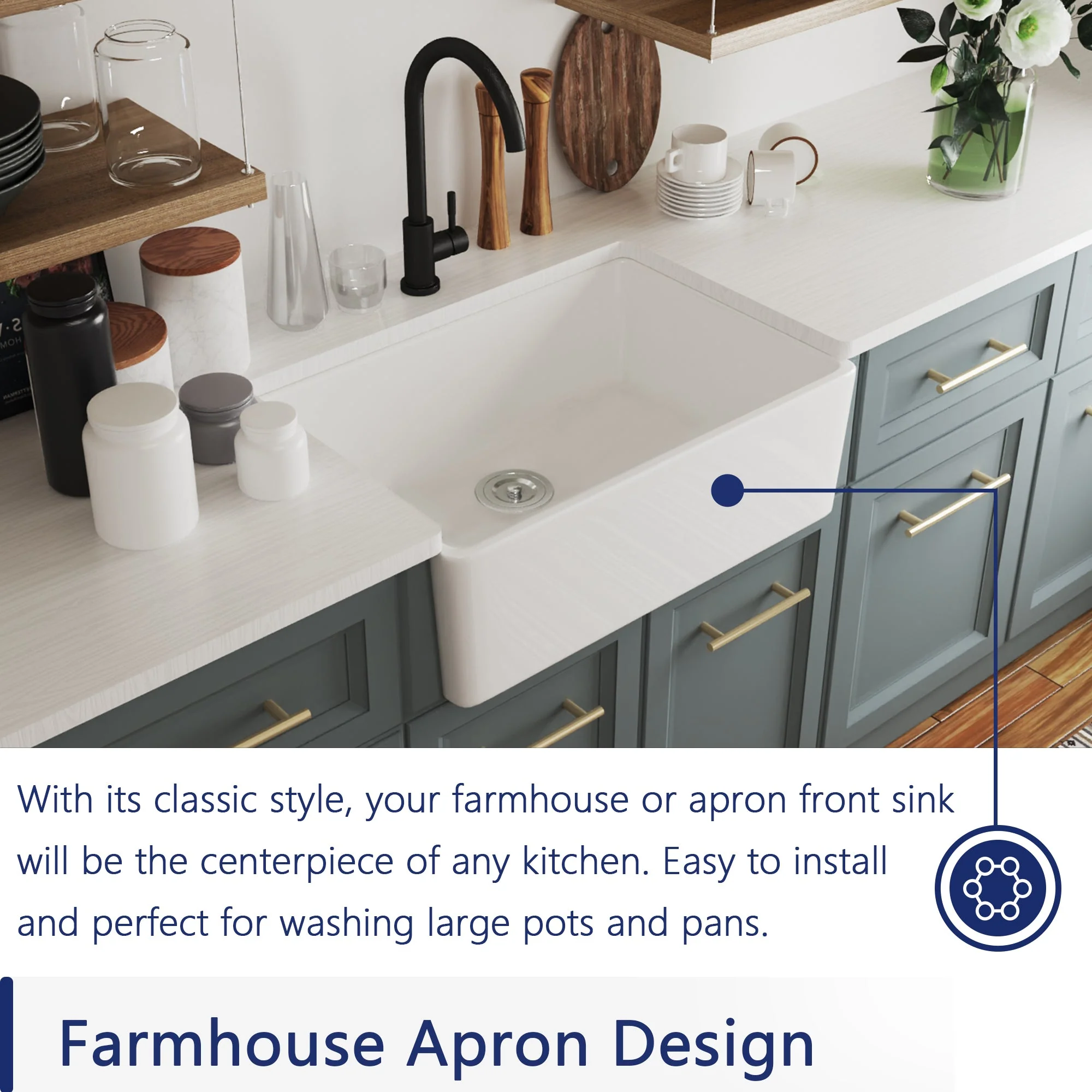 DeerValley DV-1K116 Farmhouse Kitchen Sinks Quiet Ceramic Apron-Front Deep - Image 9