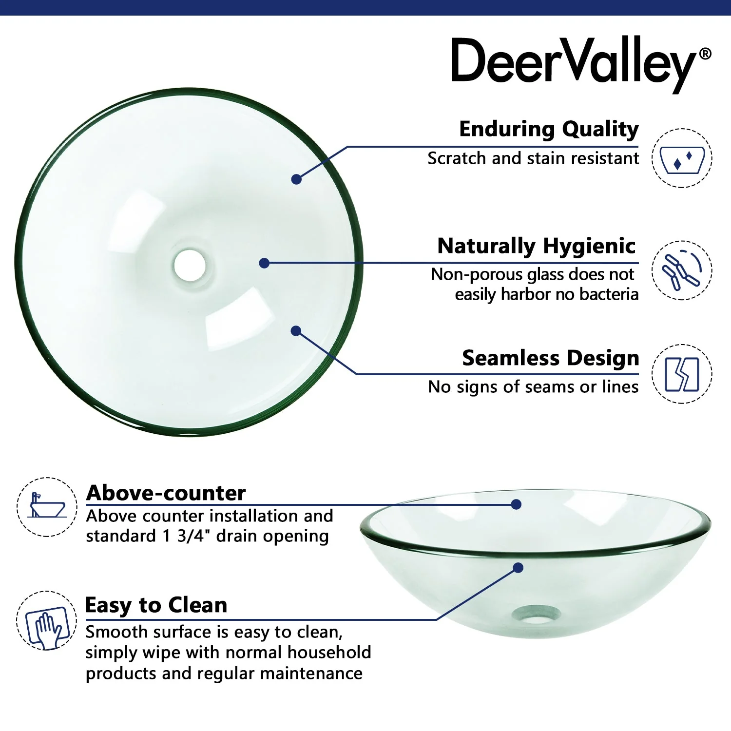 SYMMETRY 16.5" Round Vessel Bathroom Sink, Tempered Glass - Image 11