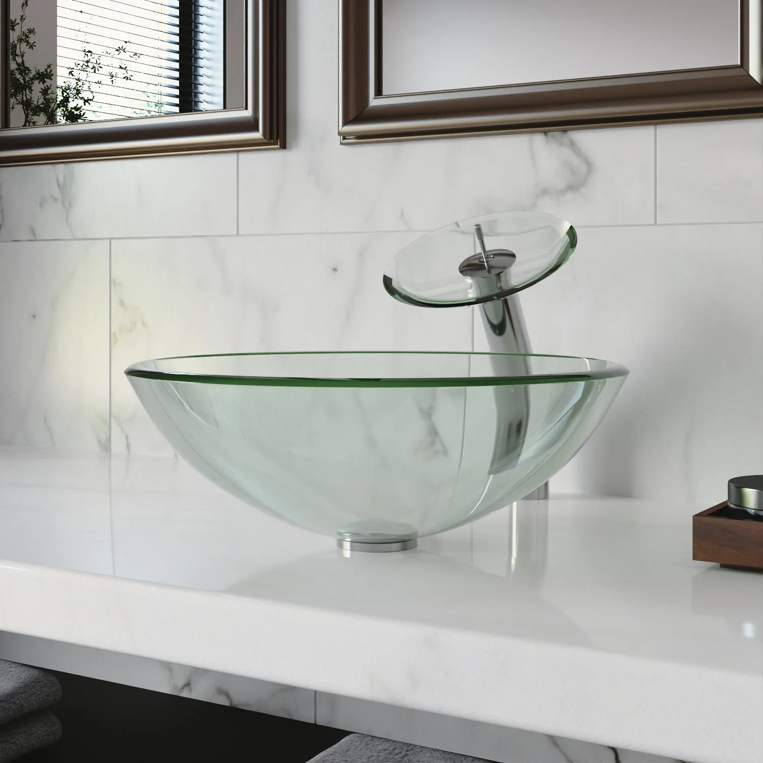SYMMETRY 16.5" Round Vessel Bathroom Sink, Tempered Glass - Image 2