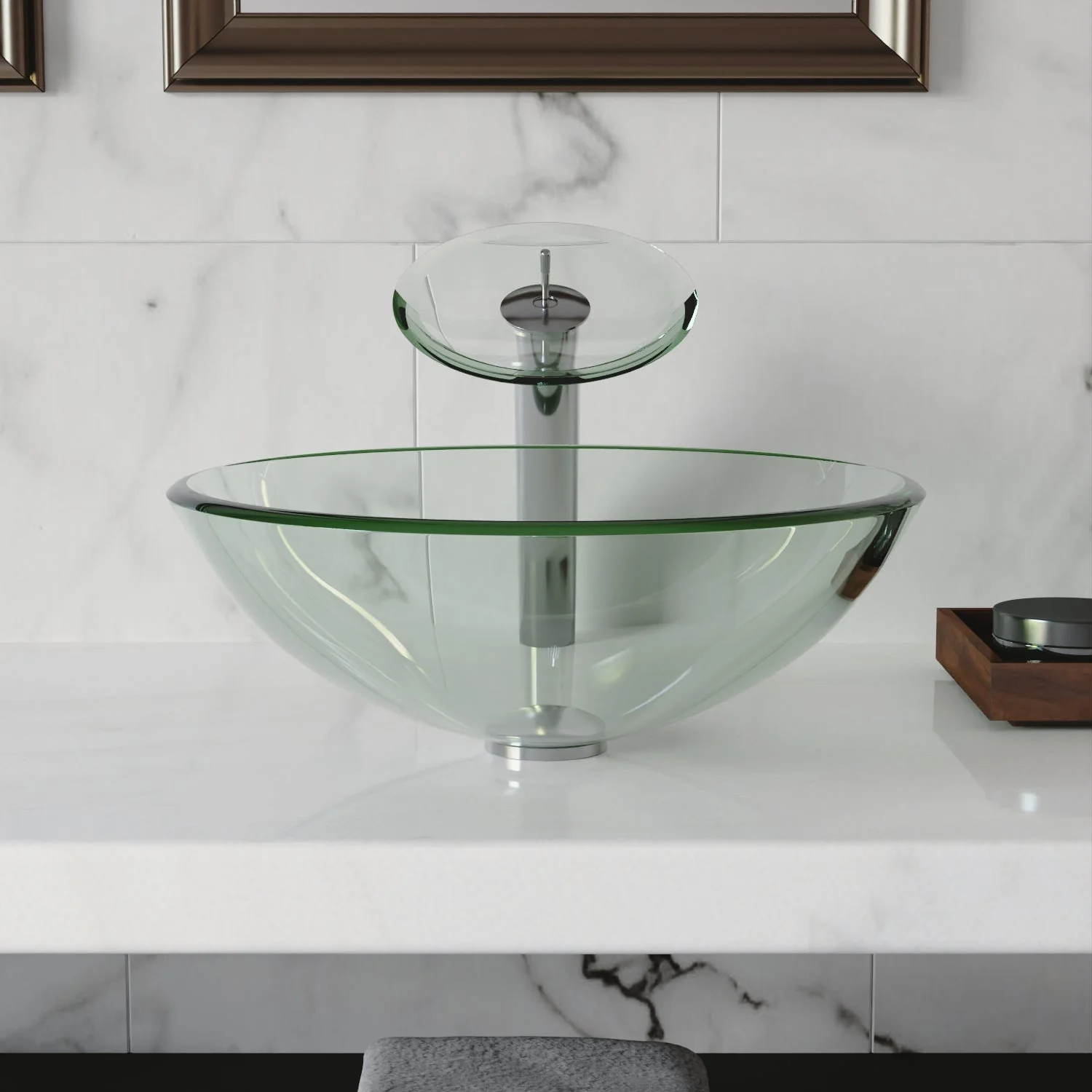 SYMMETRY 16.5" Round Vessel Bathroom Sink, Tempered Glass - Image 4