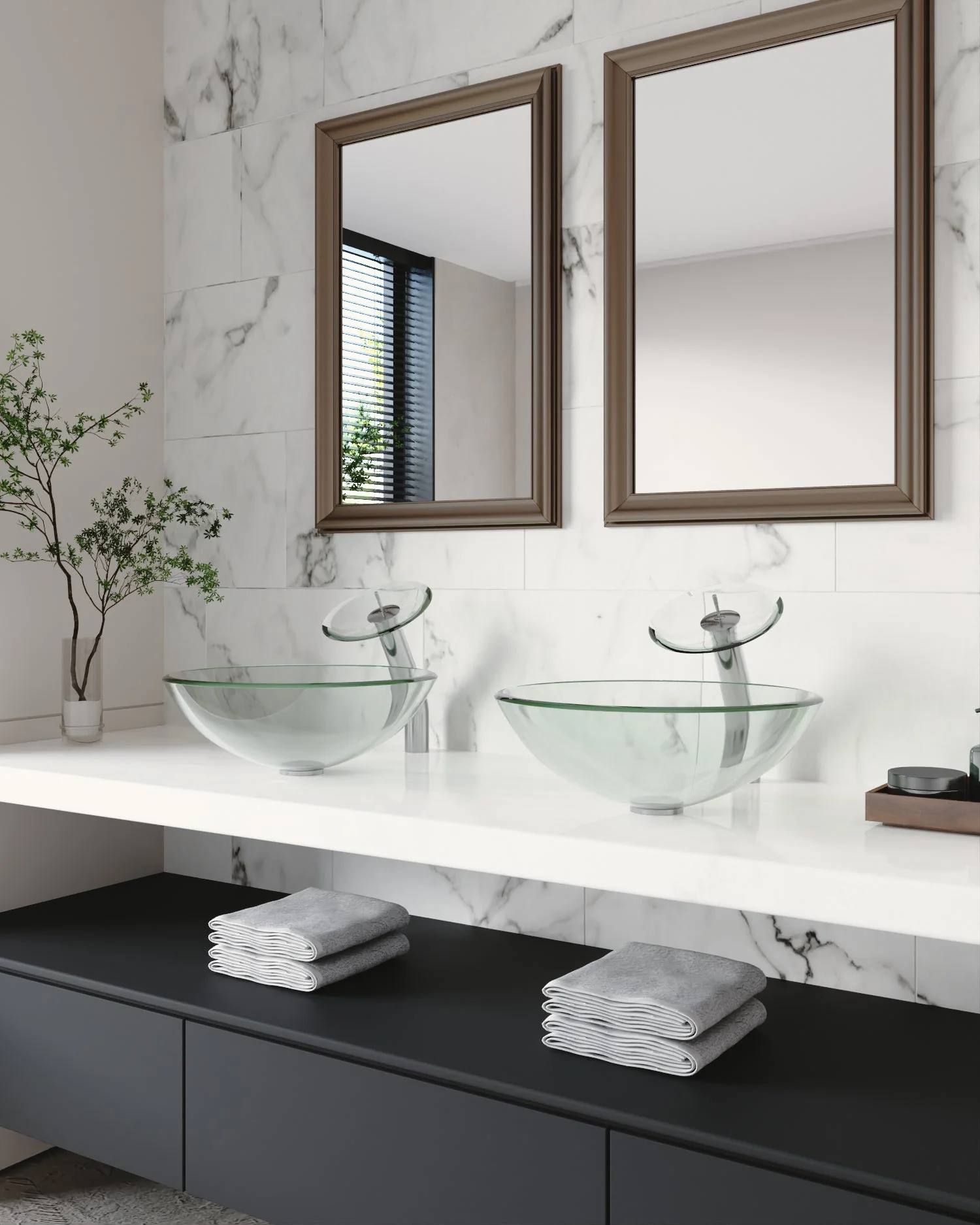 SYMMETRY 16.5" Round Vessel Bathroom Sink, Tempered Glass - Image 7