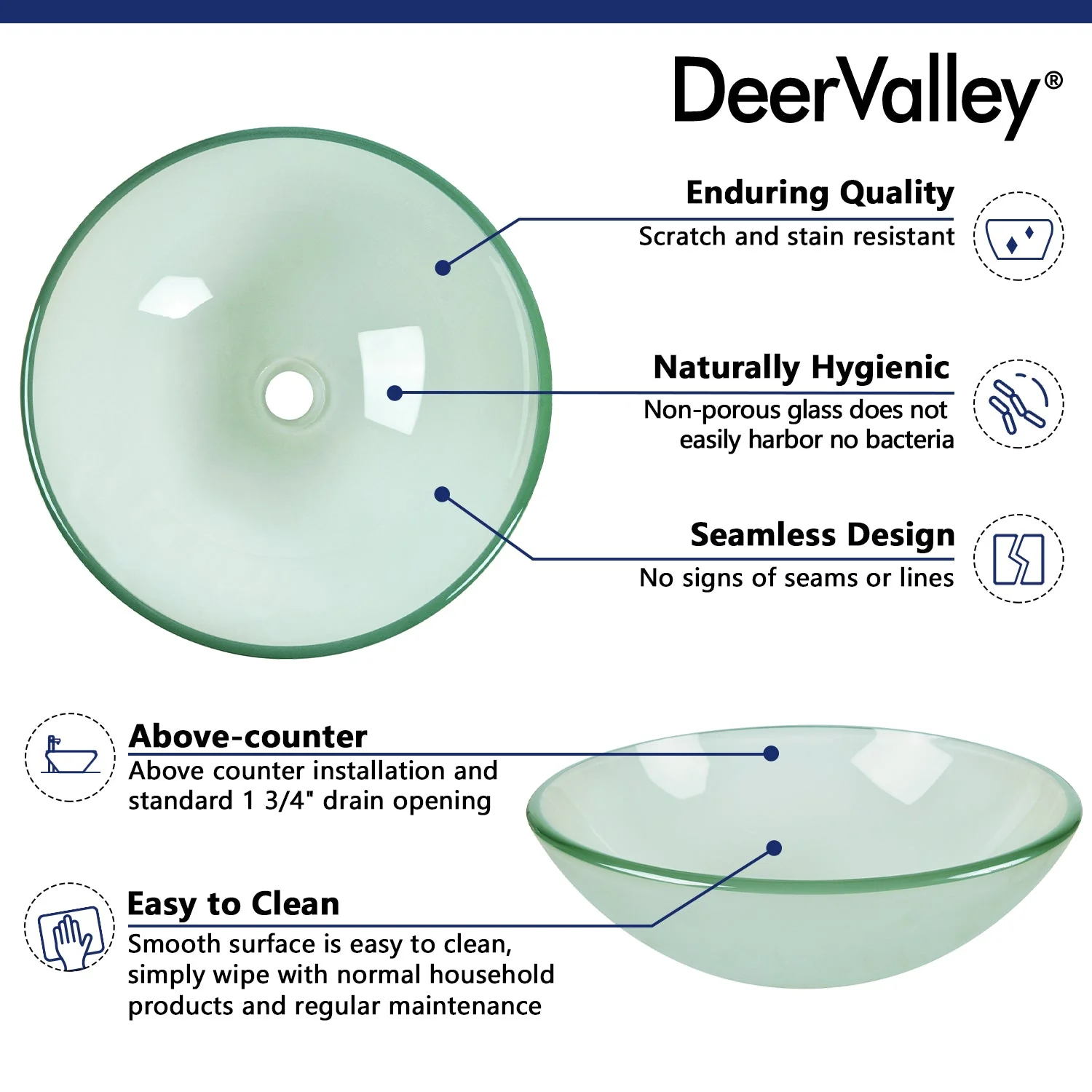 SYMMETRY 16.5" Round Vessel Bathroom Sink, Tempered Glass - Image 12