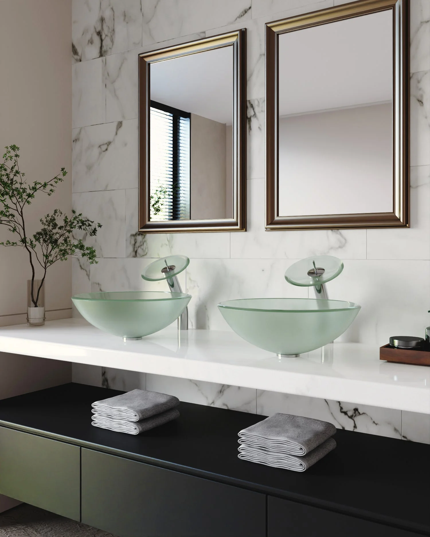 SYMMETRY 16.5" Round Vessel Bathroom Sink, Tempered Glass - Image 3