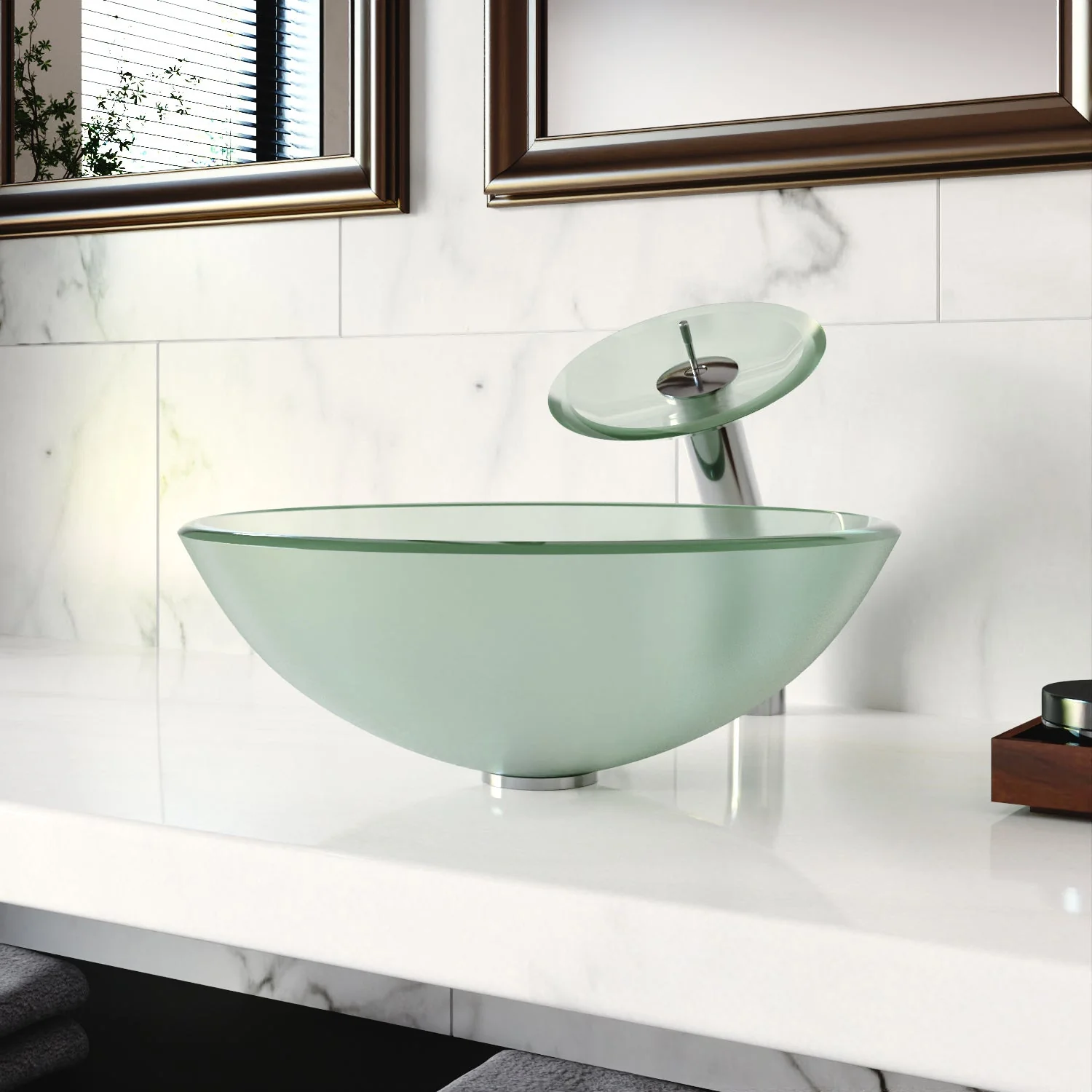 SYMMETRY 16.5" Round Vessel Bathroom Sink, Tempered Glass - Image 6