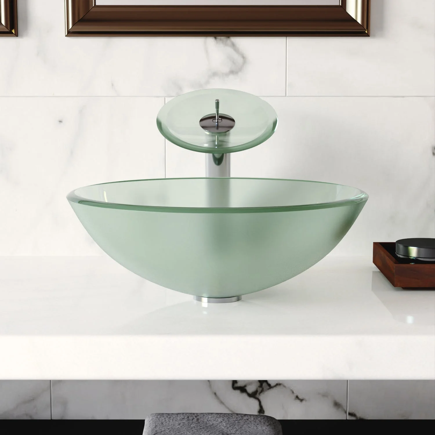 SYMMETRY 16.5" Round Vessel Bathroom Sink, Tempered Glass - Image 7