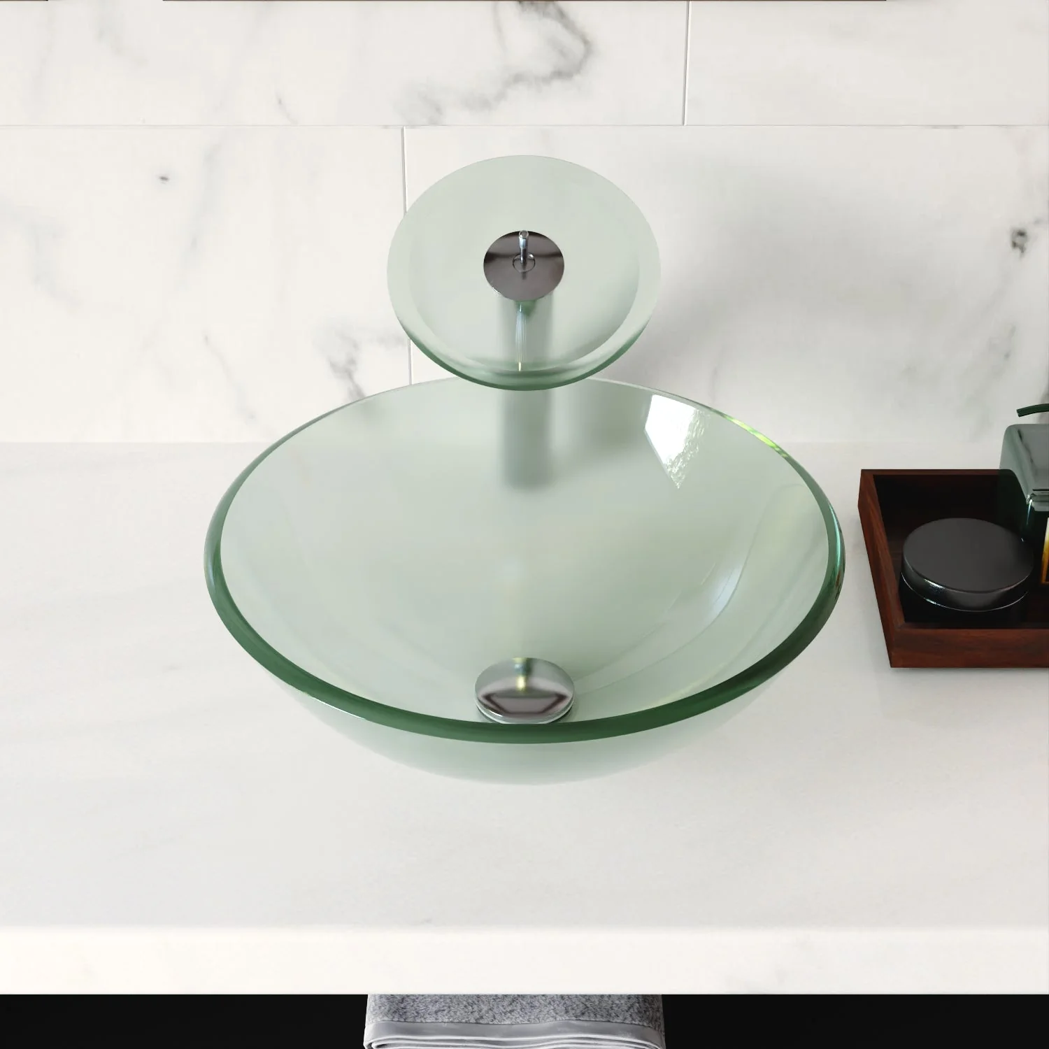 SYMMETRY 16.5" Round Vessel Bathroom Sink, Tempered Glass - Image 8