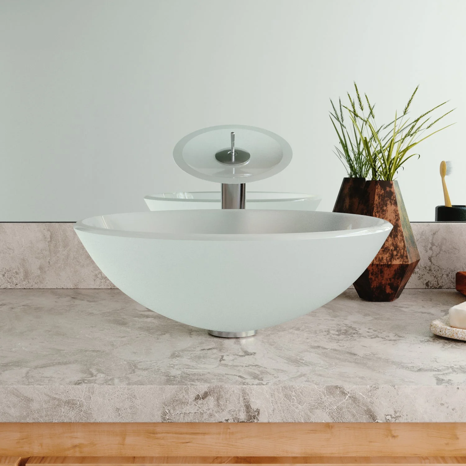 SYMMETRY 16.5" Round Vessel Bathroom Sink, Tempered Glass - Image 4