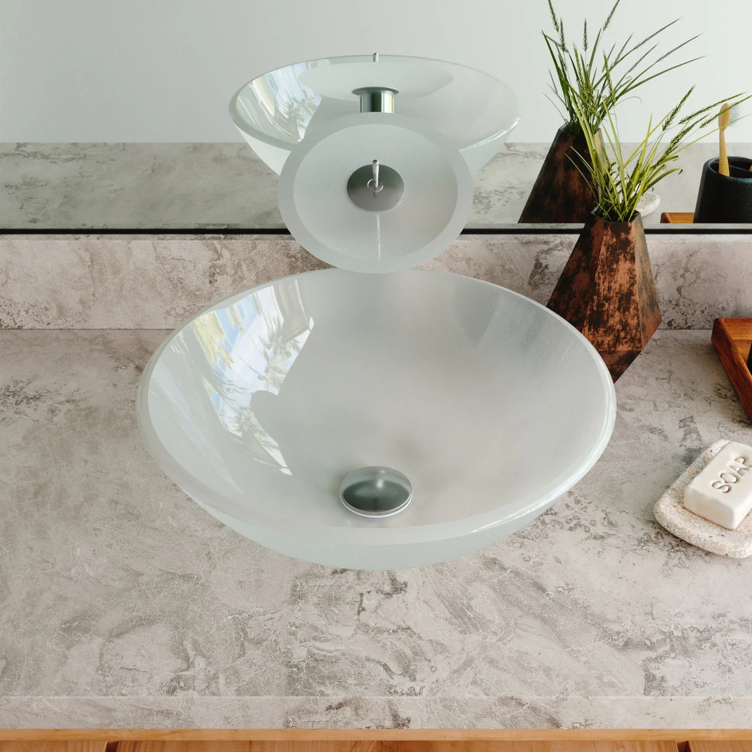 SYMMETRY 16.5" Round Vessel Bathroom Sink, Tempered Glass - Image 5
