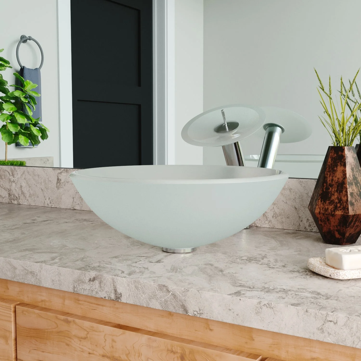 SYMMETRY 16.5" Round Vessel Bathroom Sink, Tempered Glass - Image 8