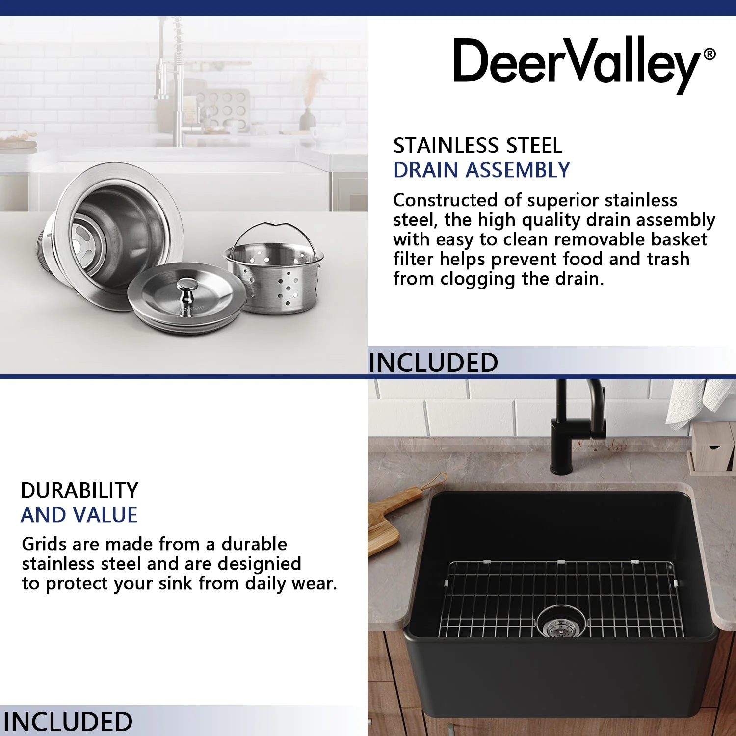 DeerValley DV-1K0012 Farmhouse Kitchen Sink – High Gloss Scratch-Resist Drop-In - Image 9