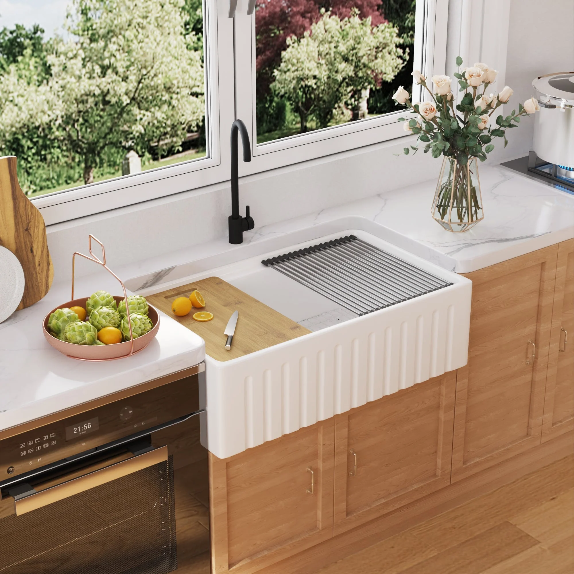 DeerValley DV-1K0065 Workstation Kitchen Sinks Porcelain Quiet Design - Image 2