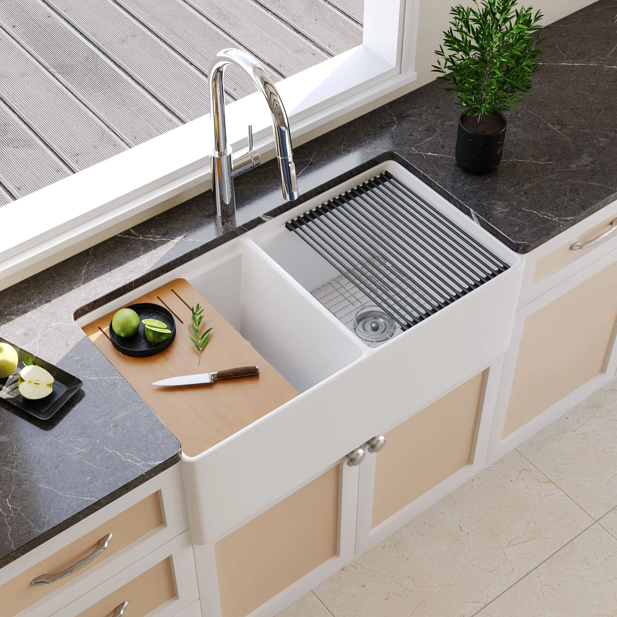 DeerValley DV-1K0068 Workstation Kitchen Sinks Dual Bowl Streamlined Workflow - Image 2