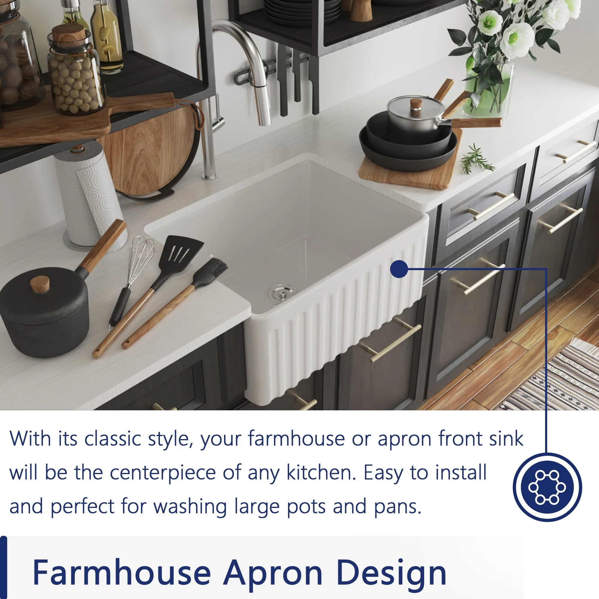 DeerValley DV-1K022 Farmhouse Kitchen Sinks 9" Deep Bowl Splash-Proof 3.5" Drain Compact - Image 11