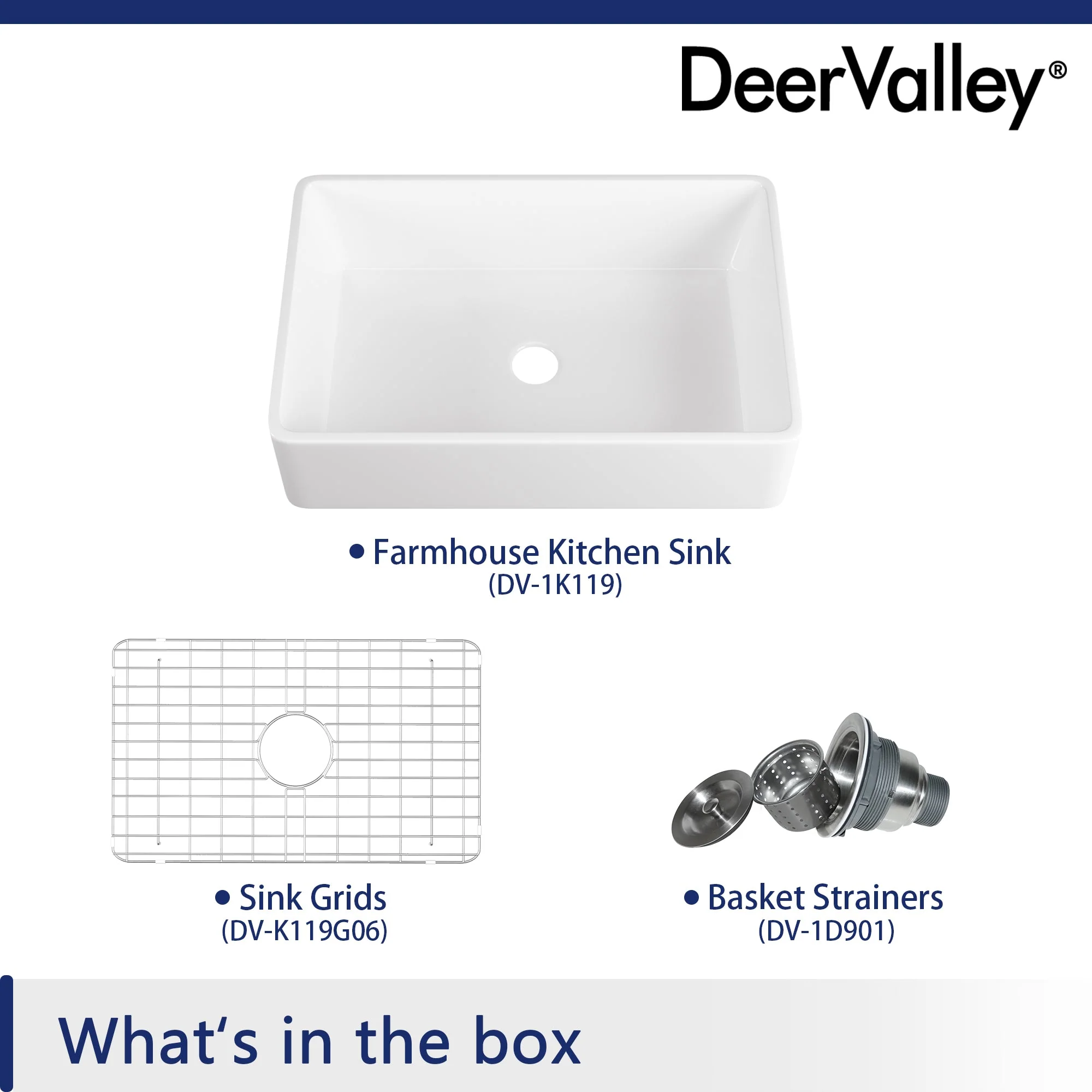 DeerValley DV-1K119 Farmhouse Kitchen Sinks Solid Cast Deep Bowl with Grid - Image 4