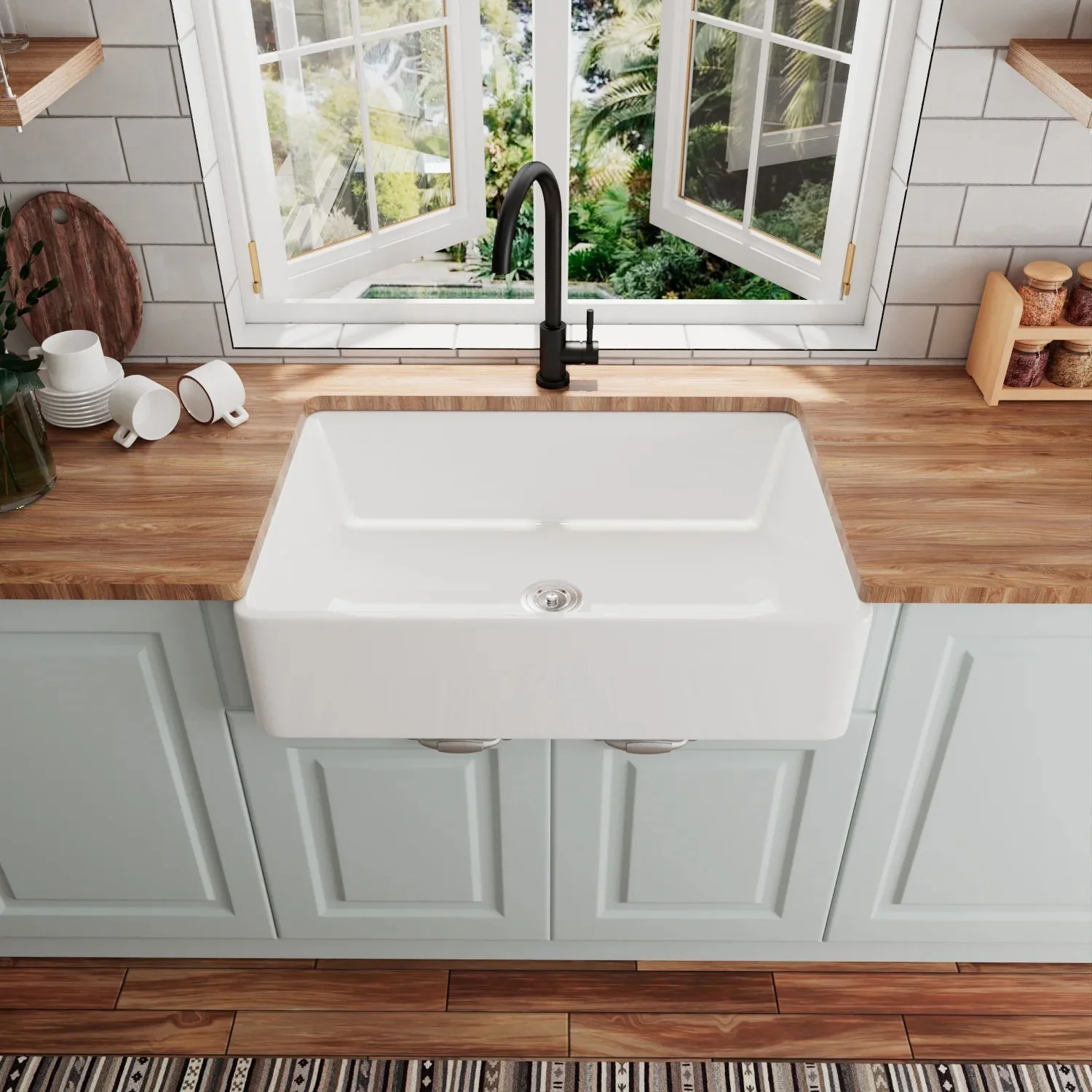 DeerValley DV-1K119 Farmhouse Kitchen Sinks Solid Cast Deep Bowl with Grid - Image 7