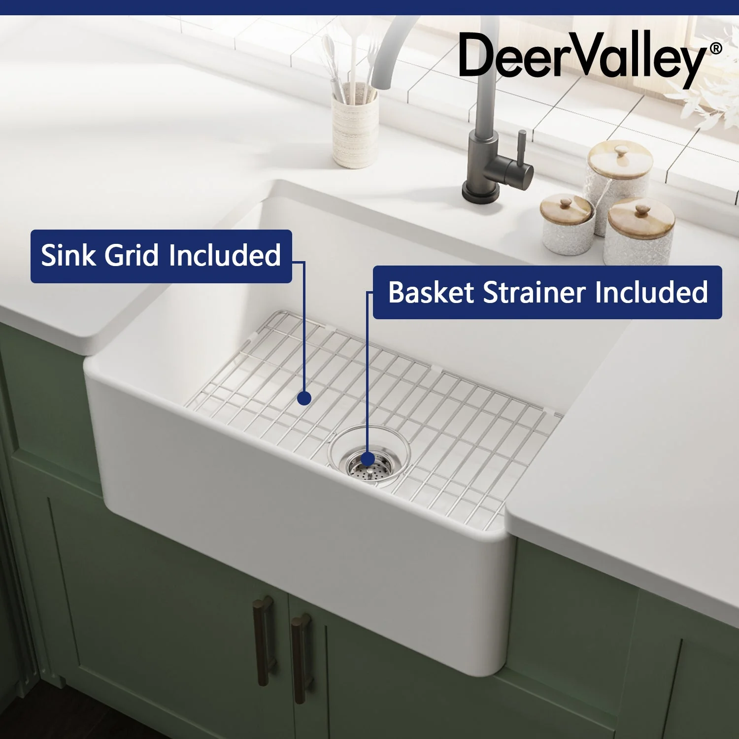 DeerValley DV-1K501 Farmhouse Kitchen Sinks Fireclay Apron-Front 24-Inch Deep - Image 15