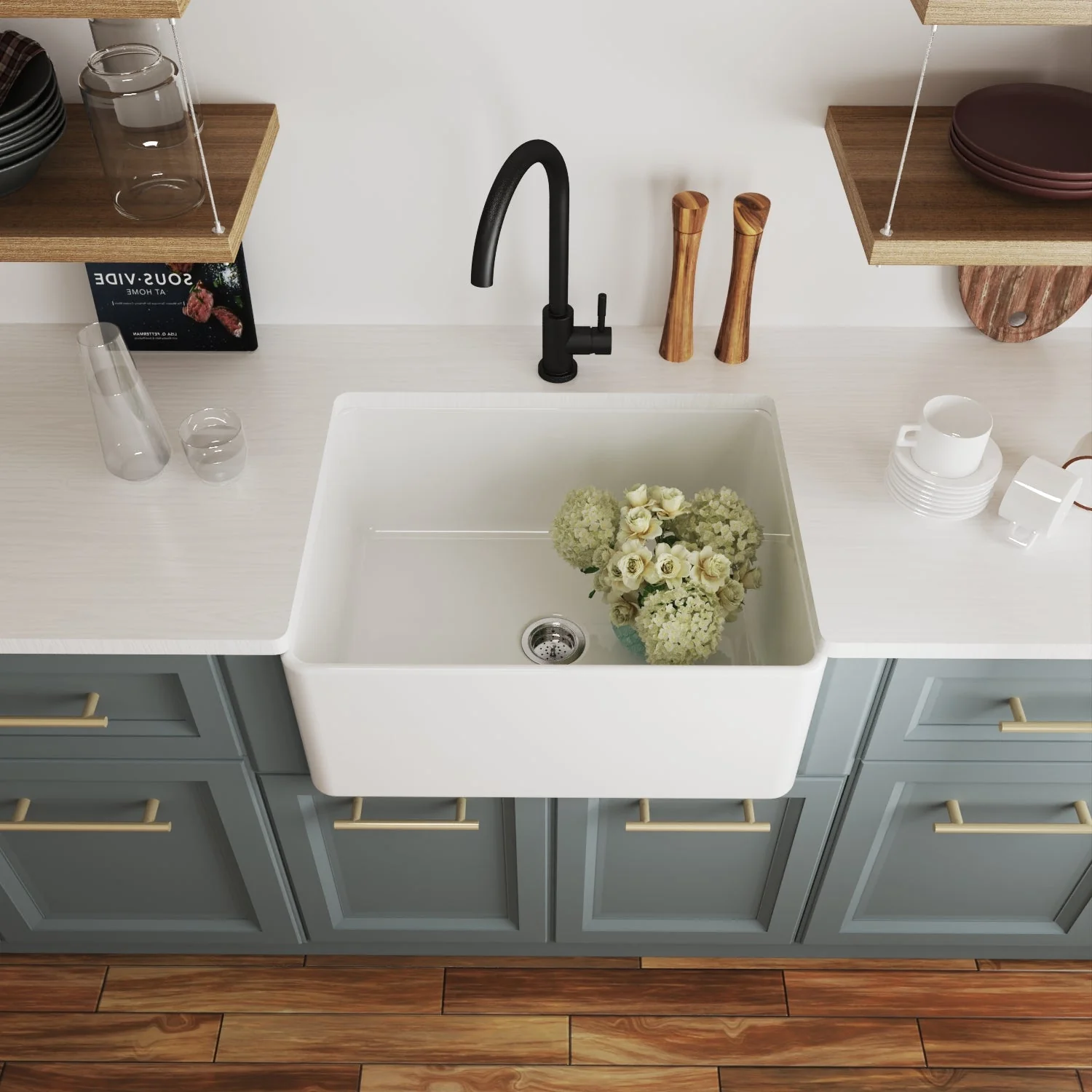 DeerValley DV-1K501 Farmhouse Kitchen Sinks Fireclay Apron-Front 24-Inch Deep - Image 5