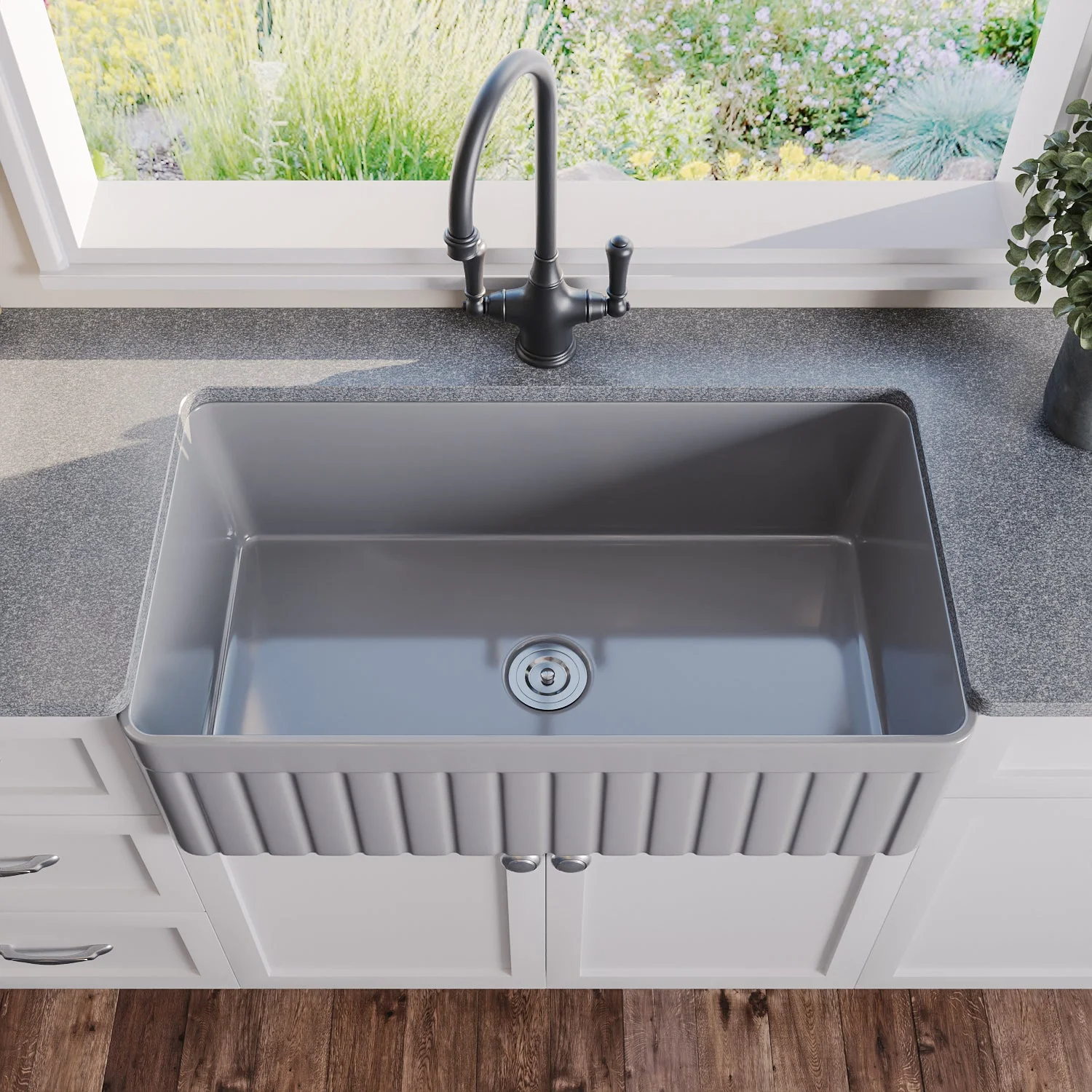 DeerValley DV-1K502 Farmhouse Kitchen Sink Deep Spacious Bowl Heat-Resistant Fireclay - Image 11