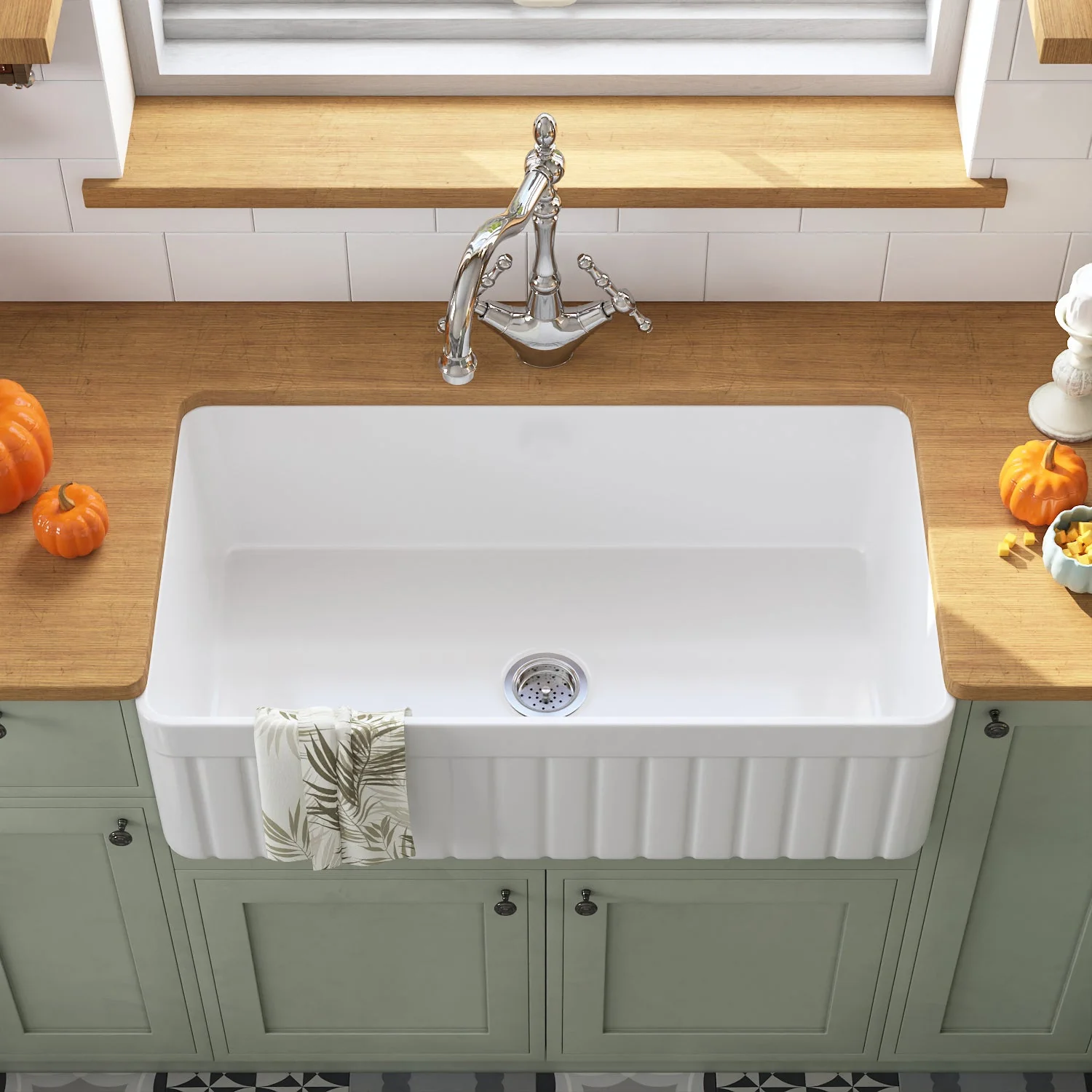 DeerValley DV-1K502 Farmhouse Kitchen Sink Deep Spacious Bowl Heat-Resistant Fireclay - Image 5