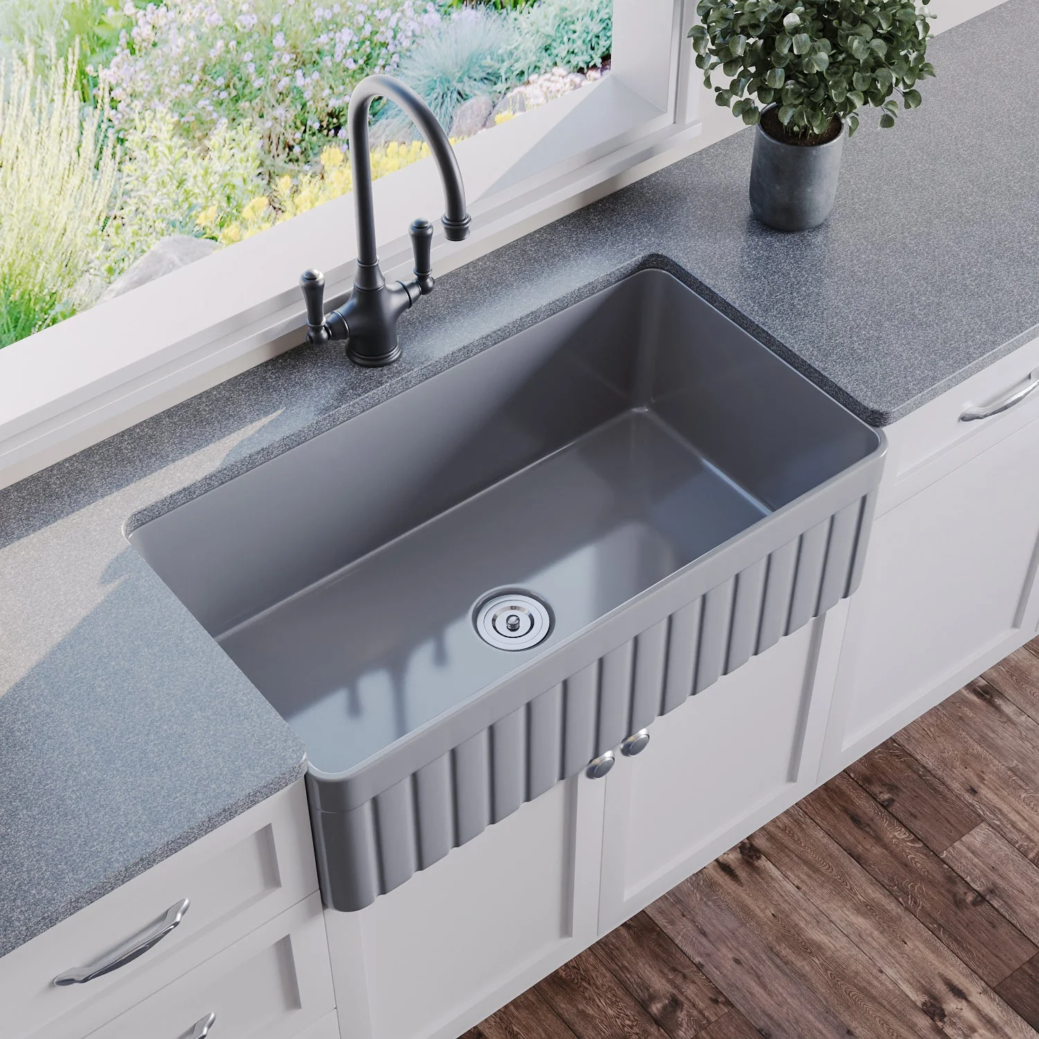 DeerValley DV-1K502 Farmhouse Kitchen Sink Deep Spacious Bowl Heat-Resistant Fireclay - Image 9