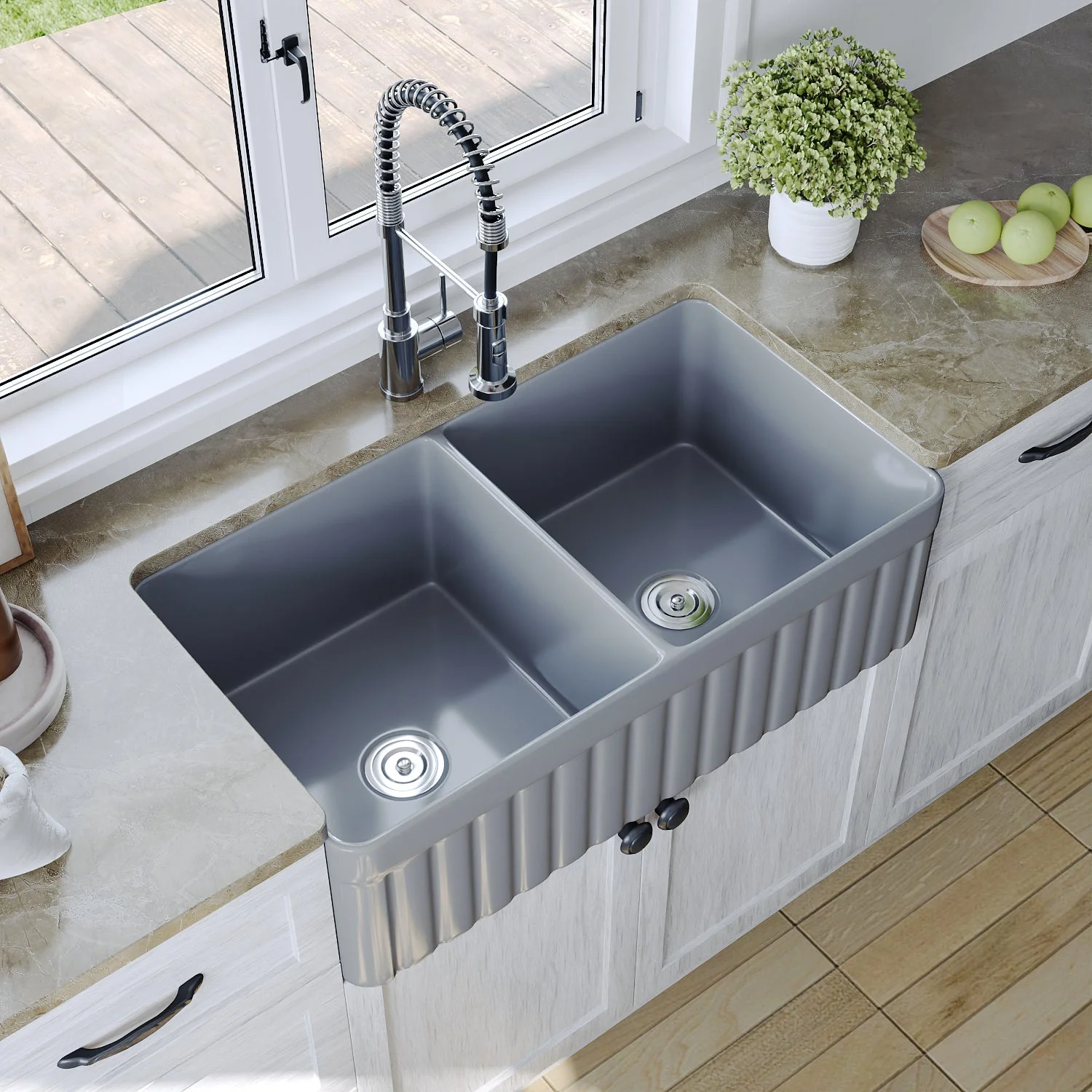 DeerValley DV-1K503 Farmhouse Kitchen Sinks Deep Dual Bowl Chip Resistant - Image 10