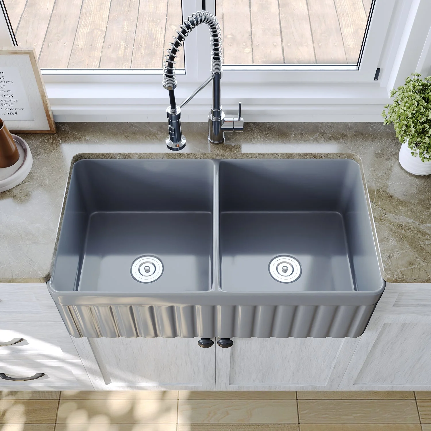 DeerValley DV-1K503 Farmhouse Kitchen Sinks Deep Dual Bowl Chip Resistant - Image 12