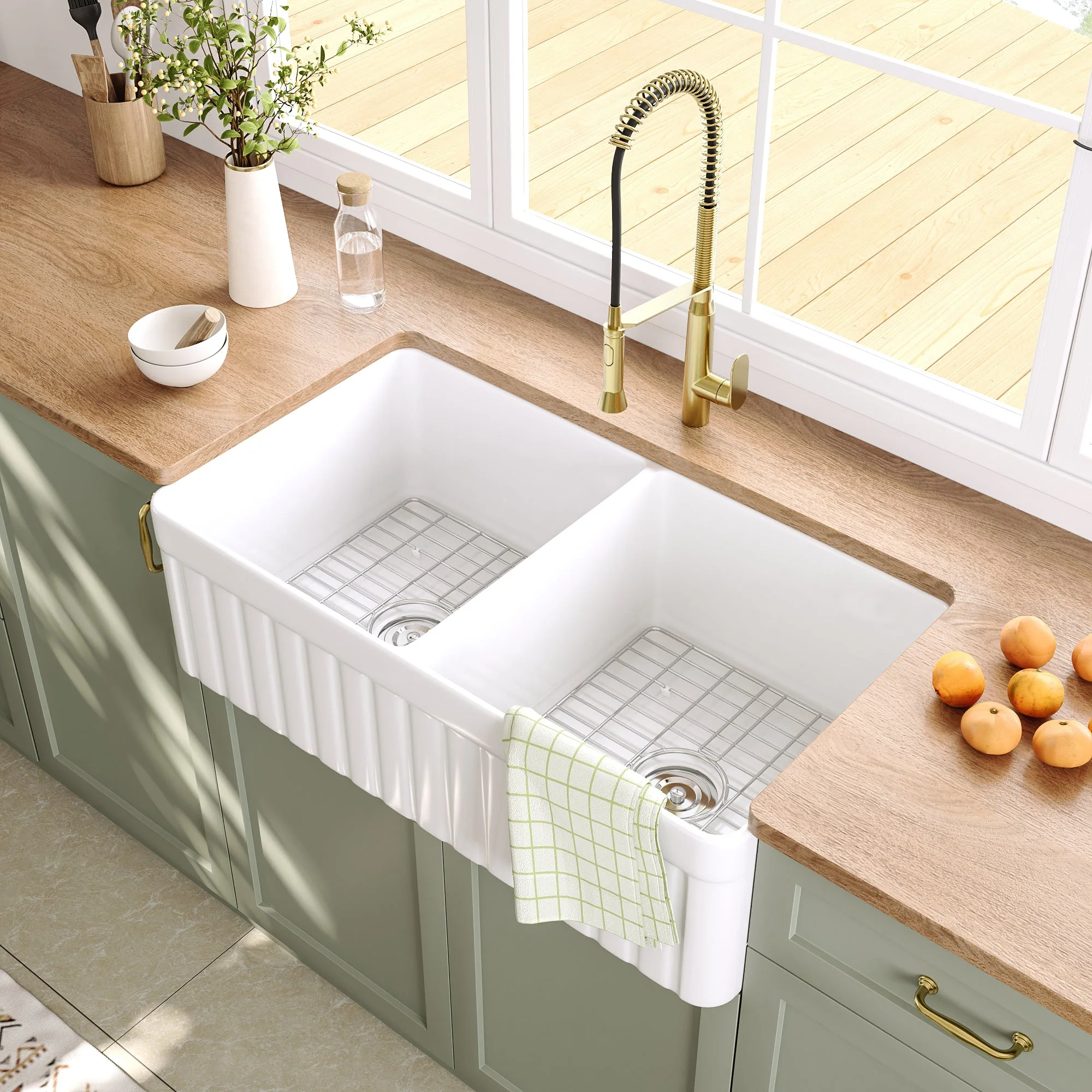 DeerValley DV-1K503 Farmhouse Kitchen Sinks Deep Dual Bowl Chip Resistant - Image 3