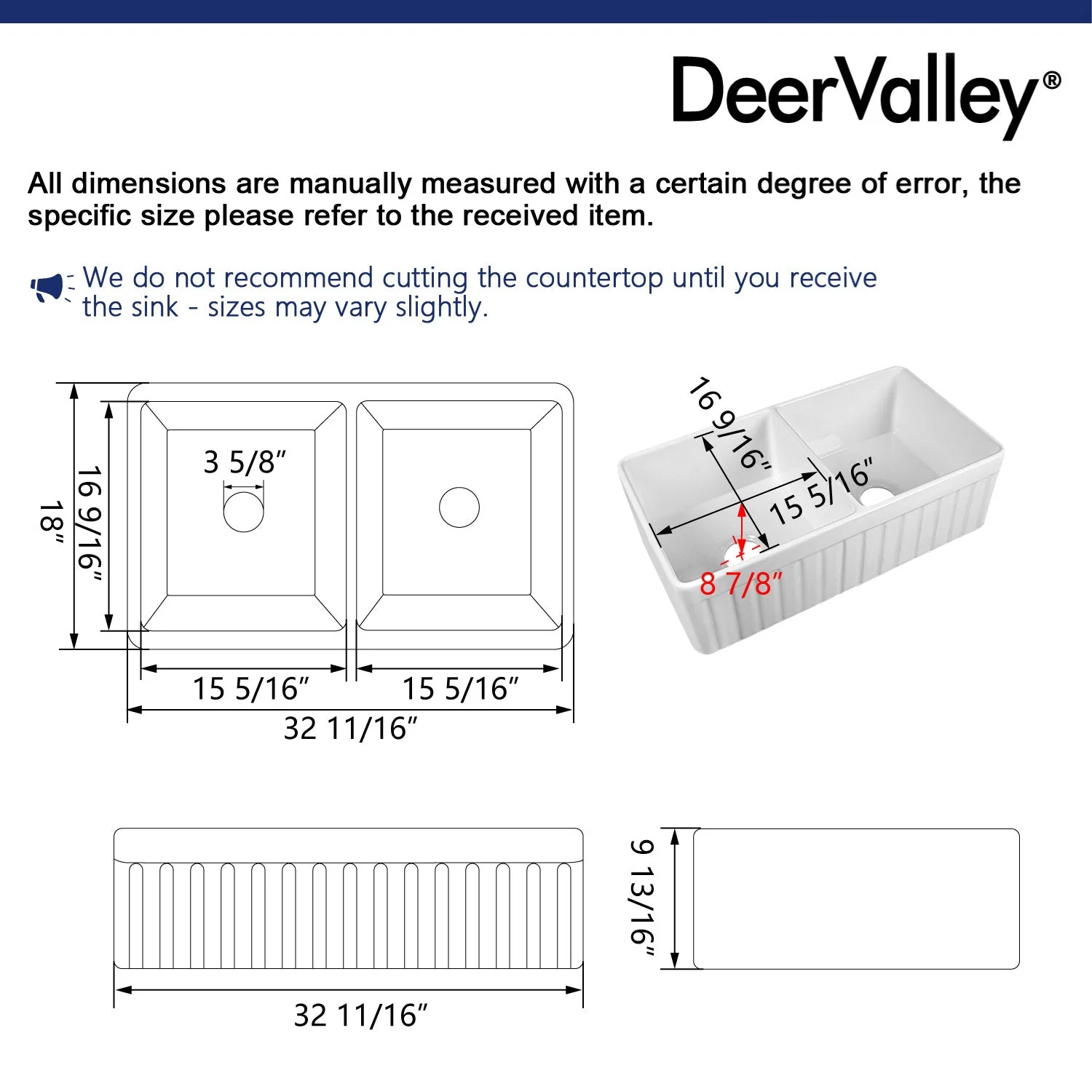 DeerValley DV-1K503 Farmhouse Kitchen Sinks Deep Dual Bowl Chip Resistant - Image 9